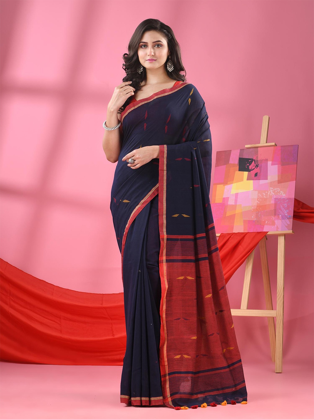 

Angoshobha Woven Design Pure Cotton Saree, Blue