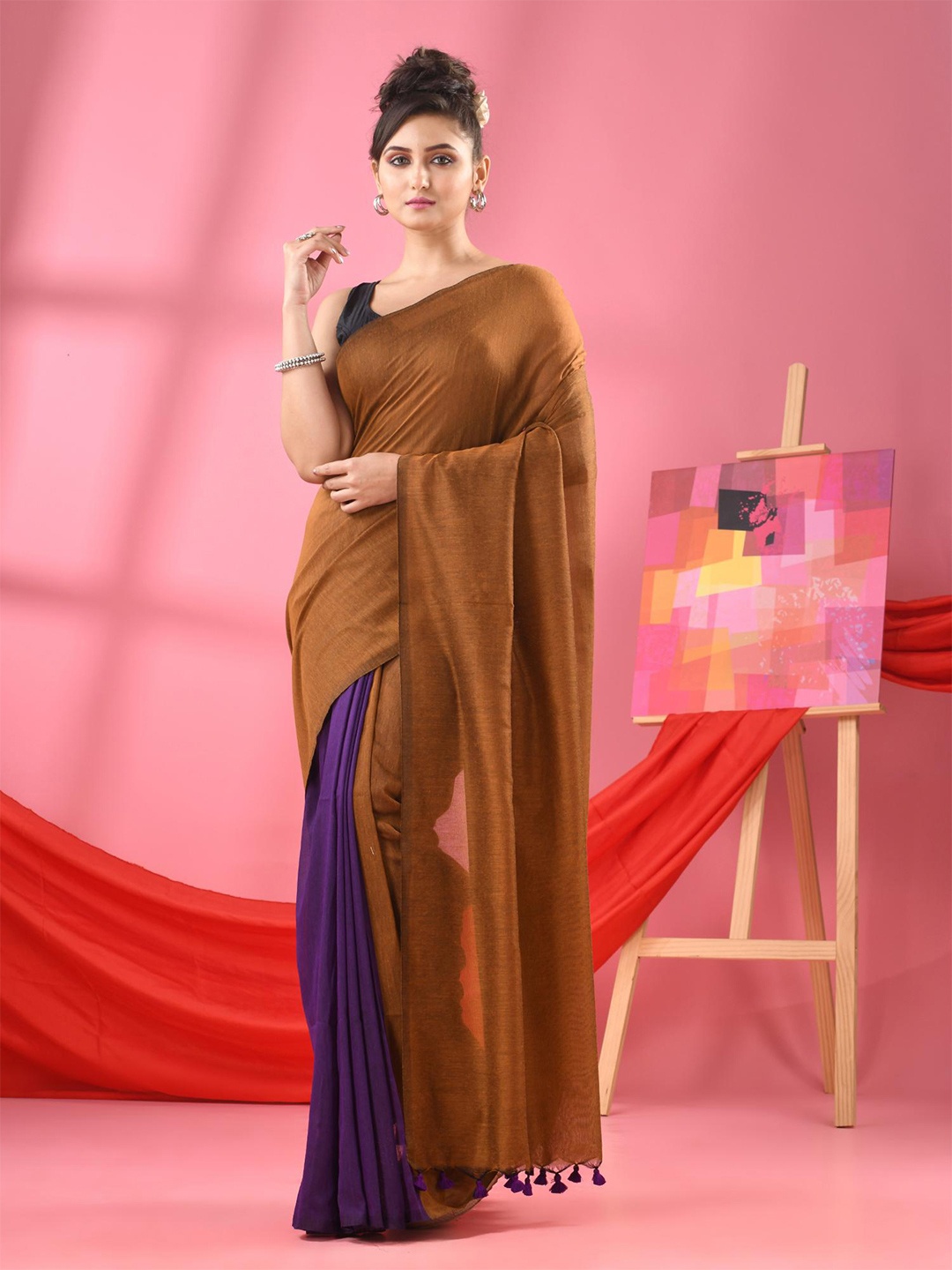 

Angoshobha Pure Cotton Half and Half Saree, Yellow