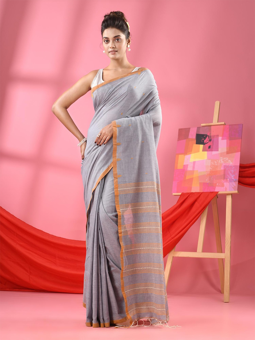 

Angoshobha Woven Design Pure Cotton Saree, Grey