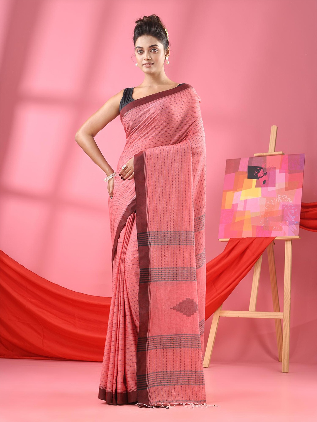 

Angoshobha Woven Design Pure Cotton Saree, Pink
