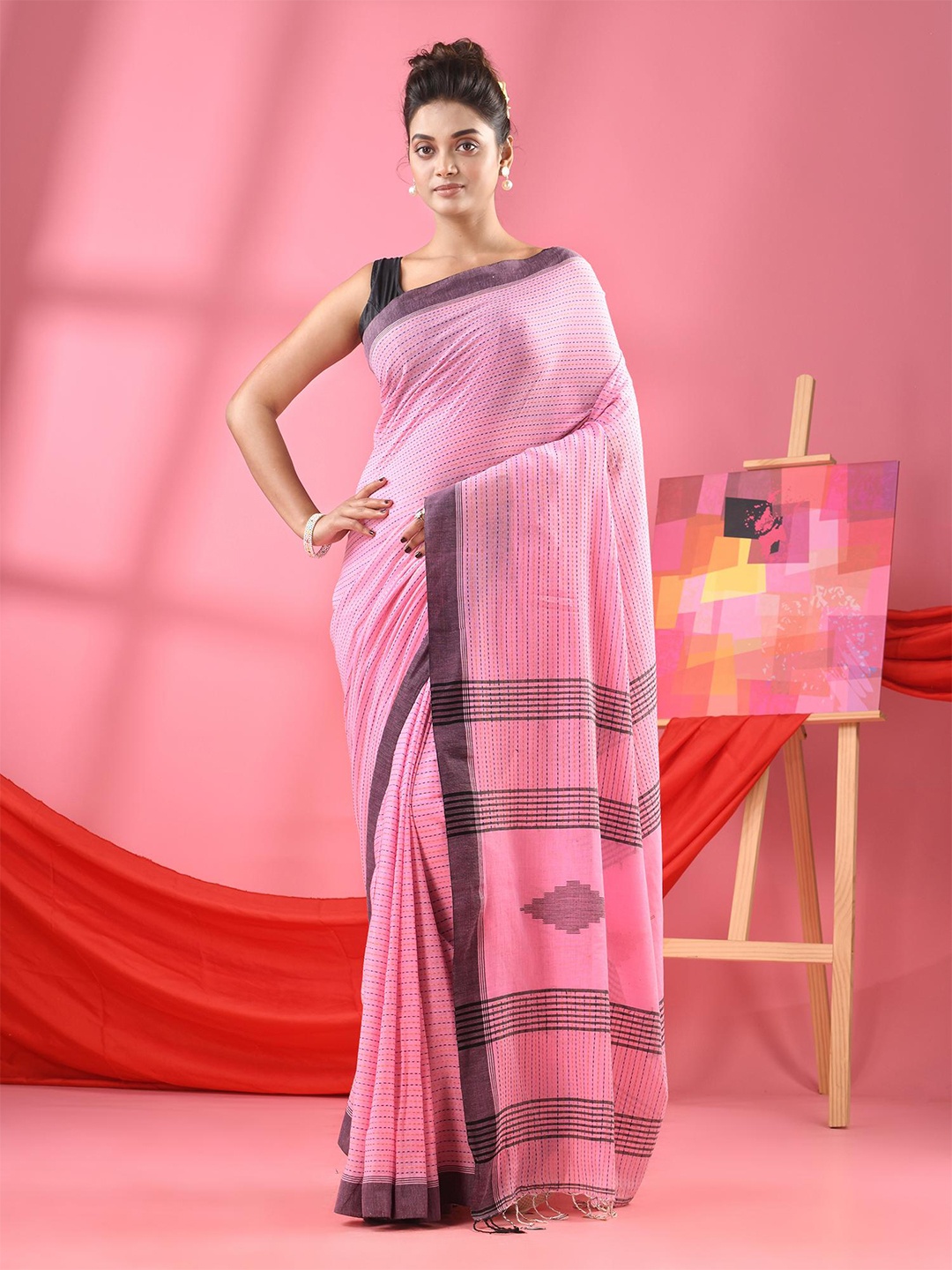 

Angoshobha Woven Design Pure Cotton Saree, Pink