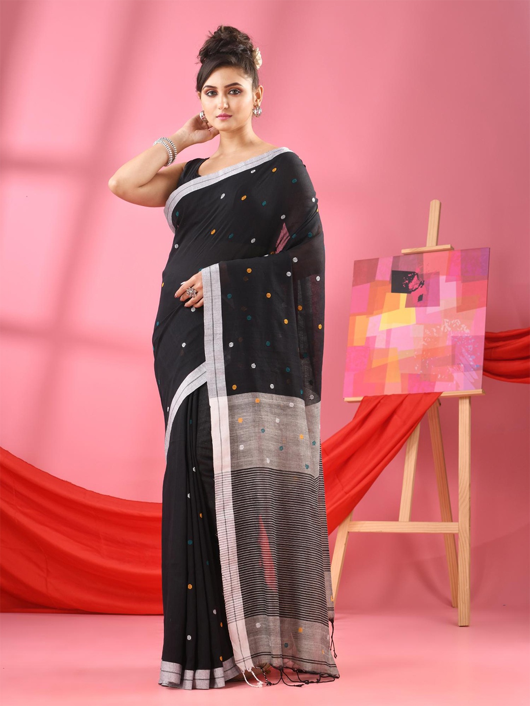 

Angoshobha Woven Design Pure Cotton Saree, Black