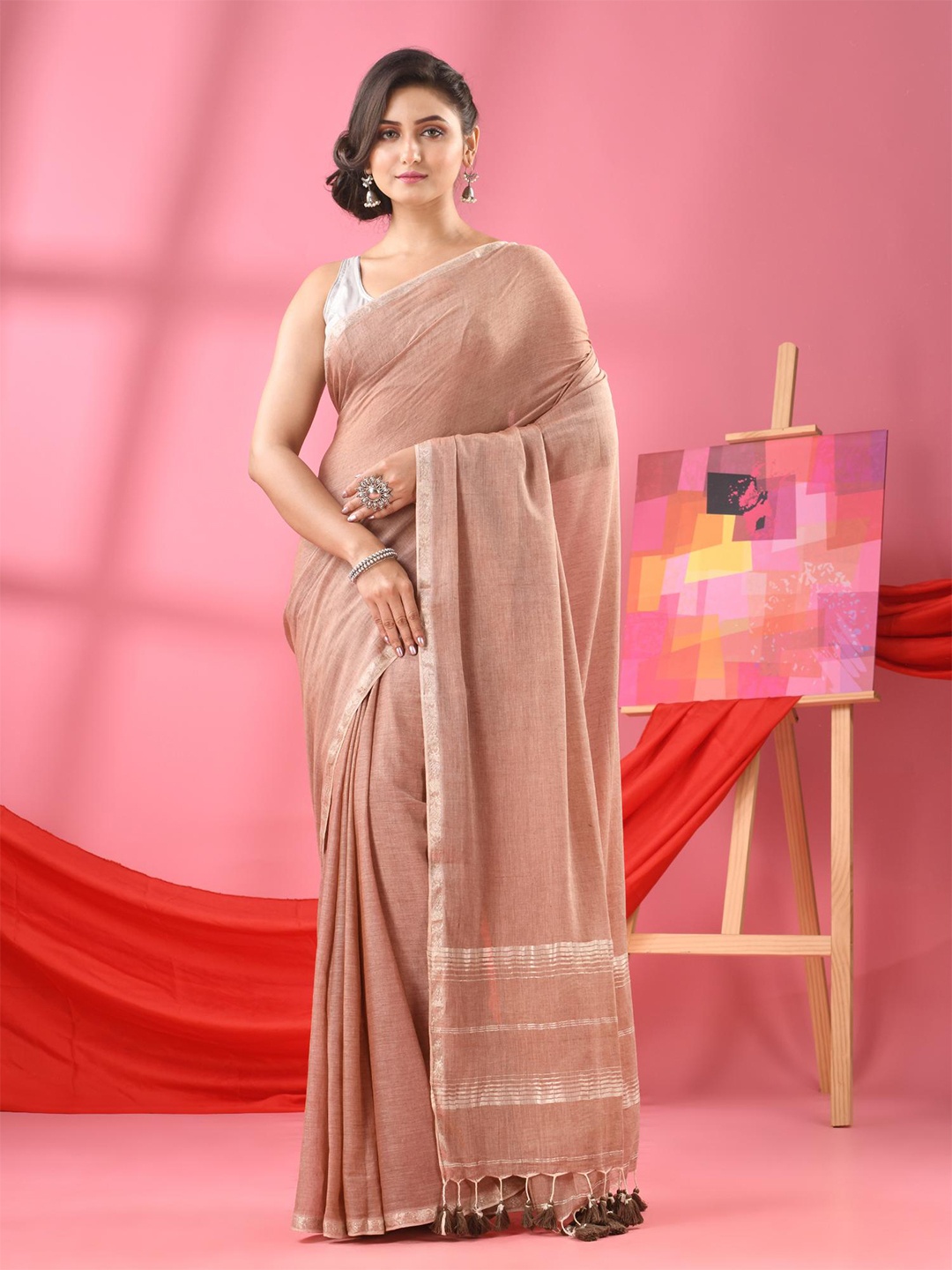 

Angoshobha Woven Design Zari Pure Cotton Saree, Brown