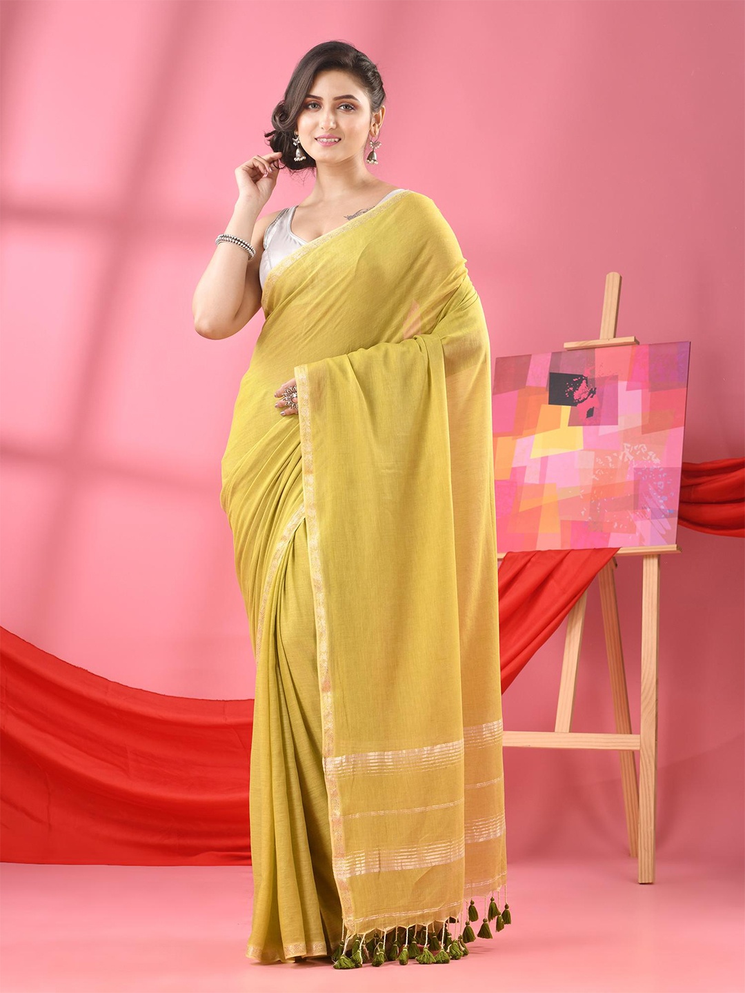 

Angoshobha Zari Pure Cotton Saree, Green