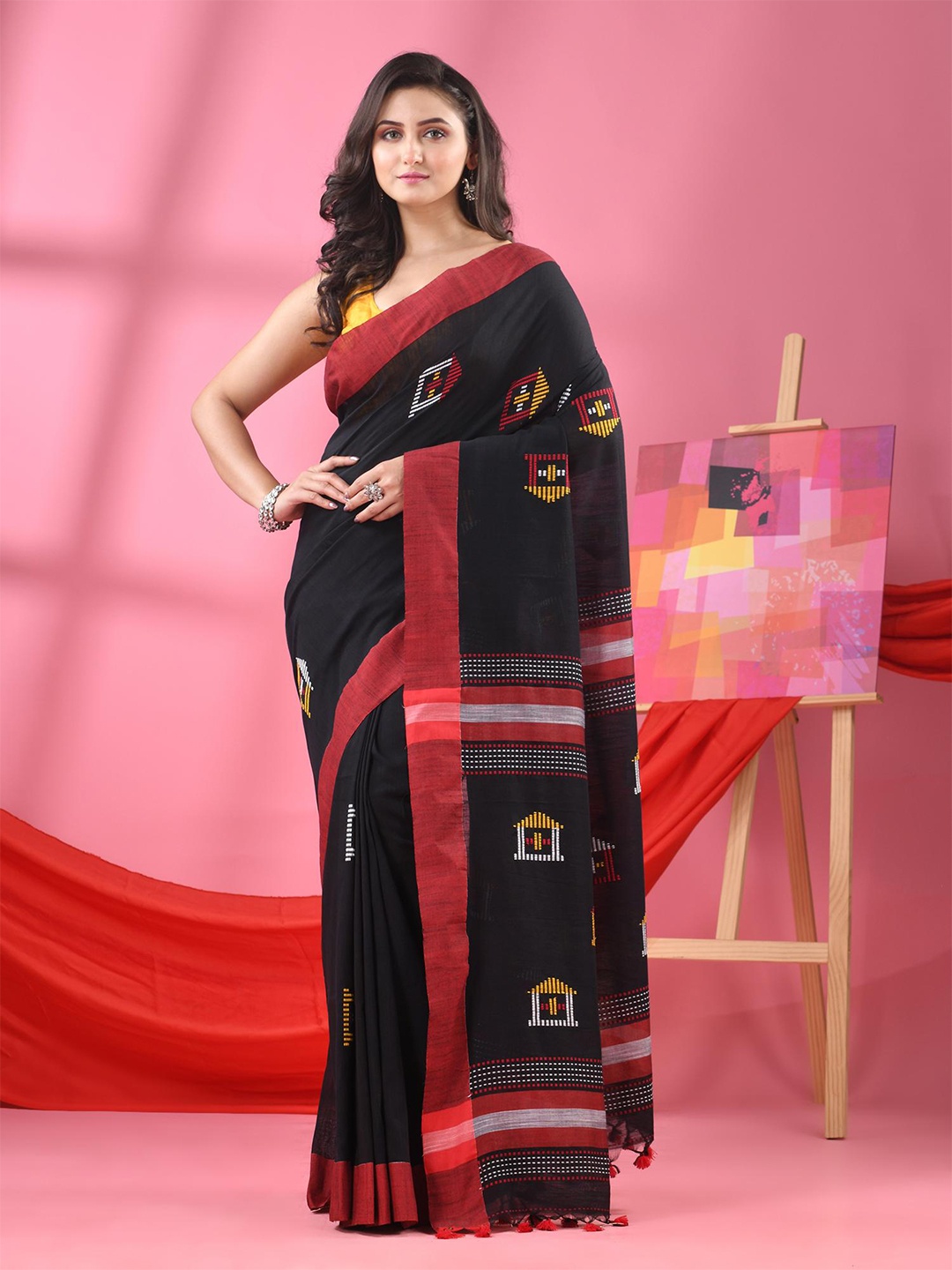

Angoshobha Woven Design Pure Cotton Saree, Black
