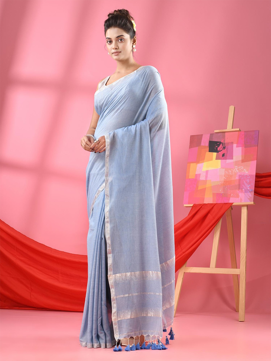 

Angoshobha Zari Pure Cotton Saree, Blue