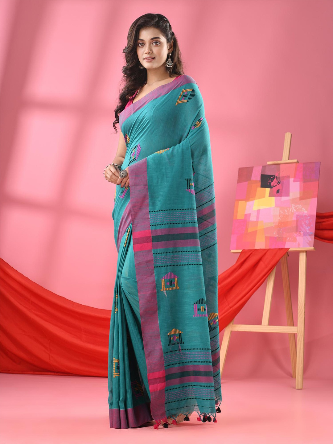 

Angoshobha Woven Design Pure Cotton Saree, Blue