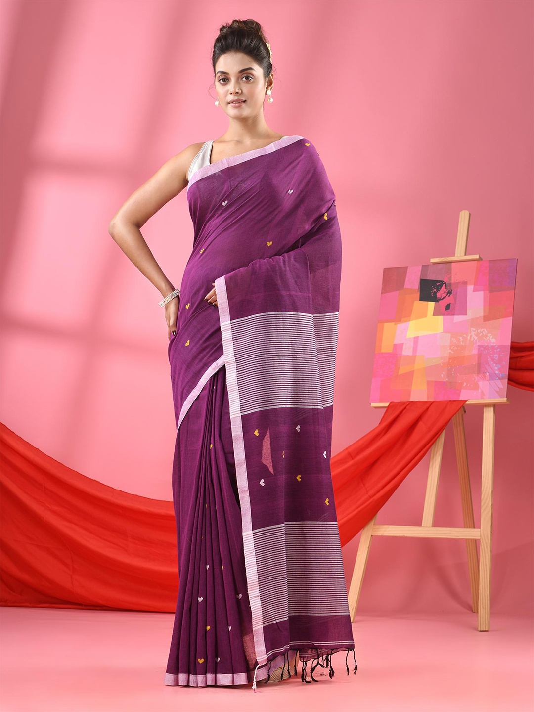 

Angoshobha Woven Design Pure Cotton Saree, Purple