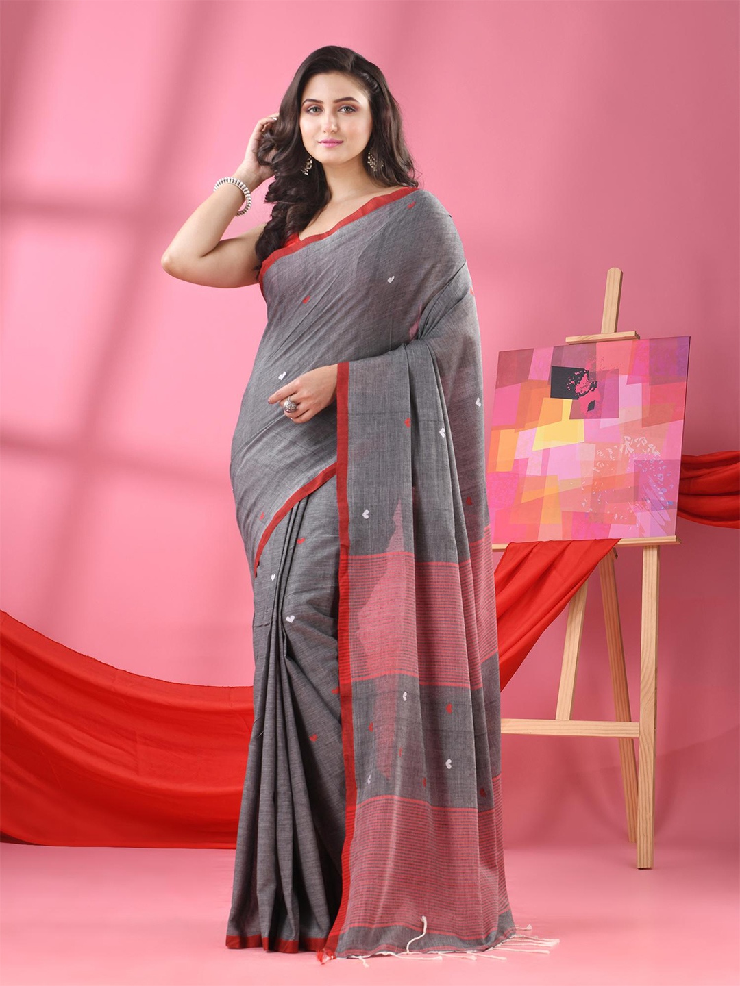 

Angoshobha Woven Design Pure Cotton Saree, Grey