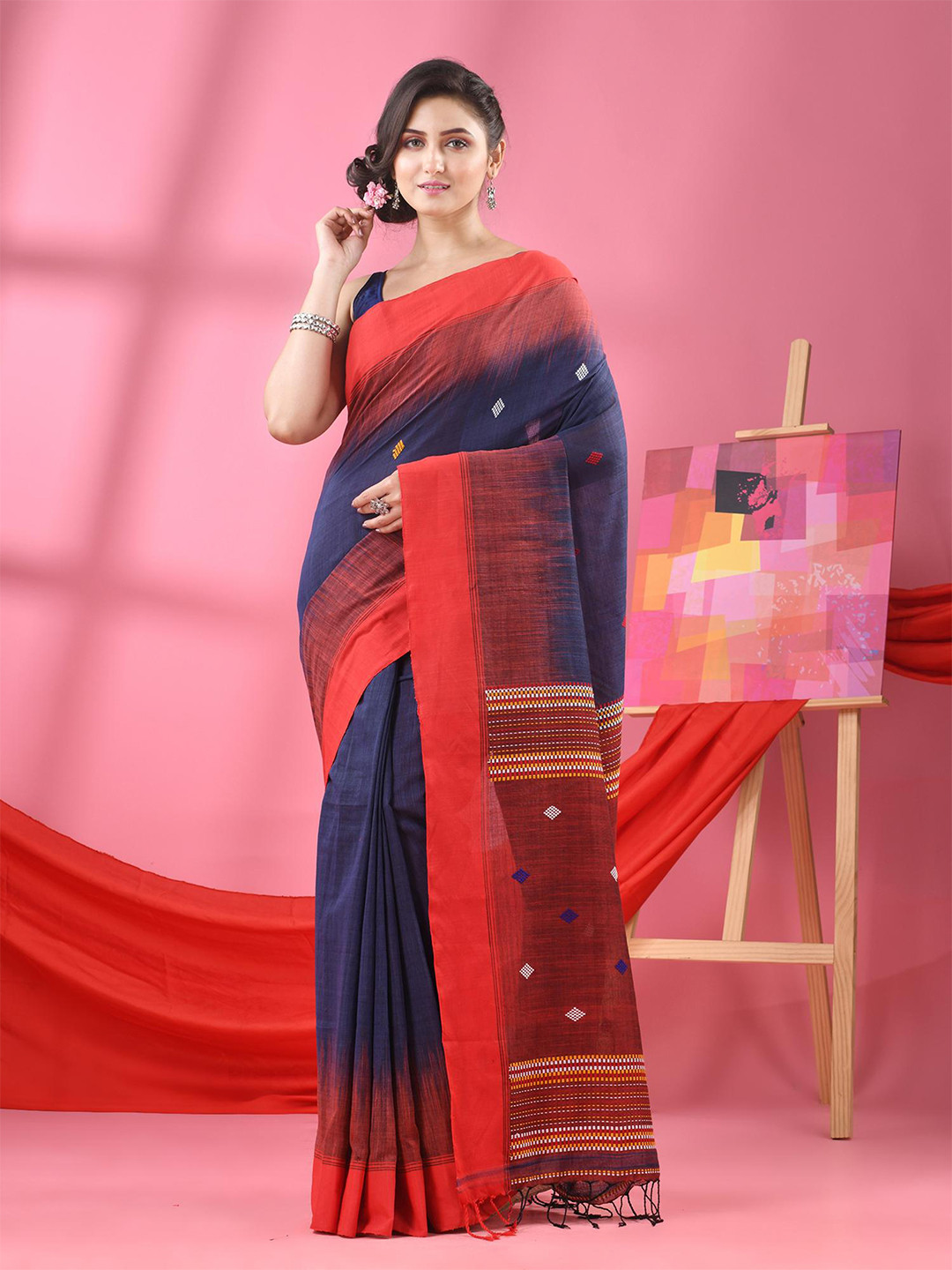 

Angoshobha Woven Design Pure Cotton Saree, Blue