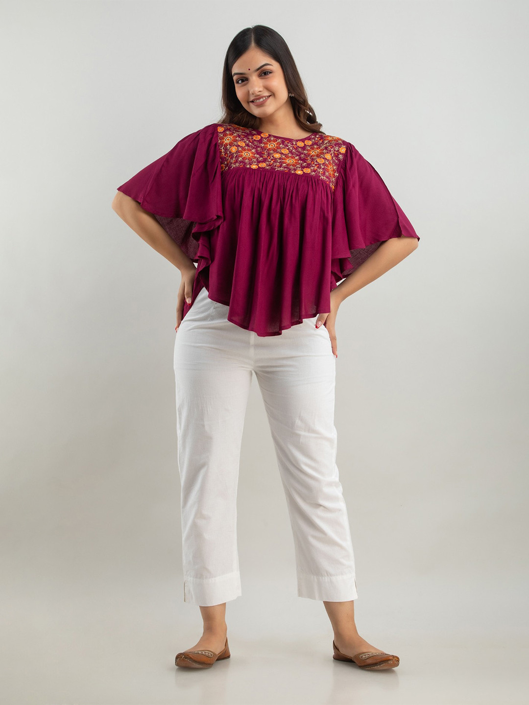 

BAIRAJ Round Neck Cape Sleeve Cape Top, Purple