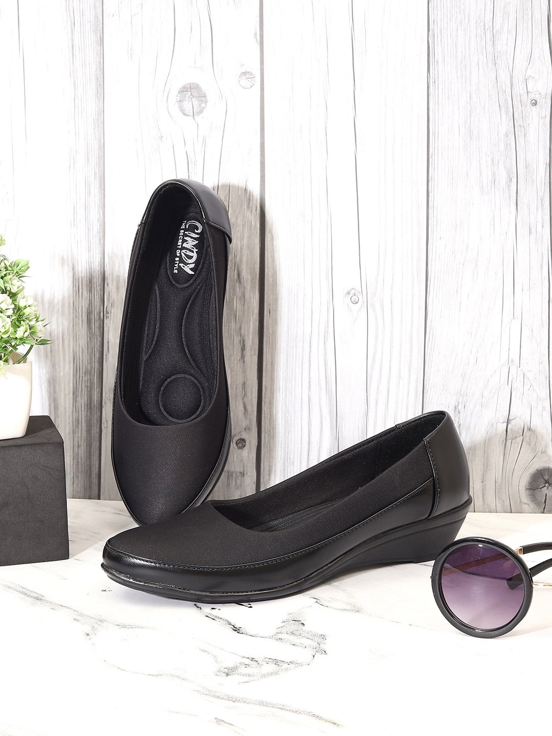 

Cindy Round Toe Wedge Heeled Pumps, Black