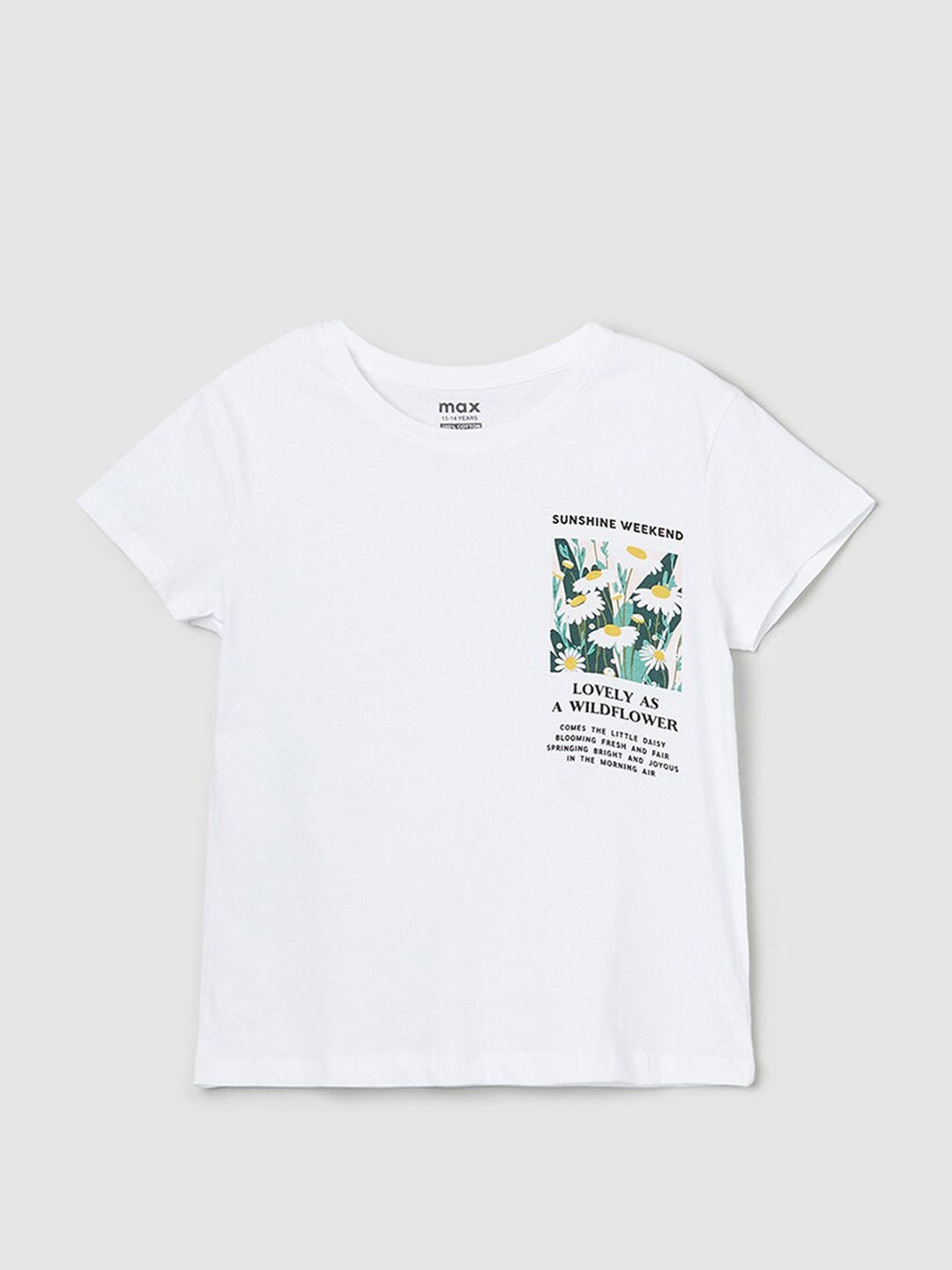 

max Girls Typography Printed Cotton T-shirt, White