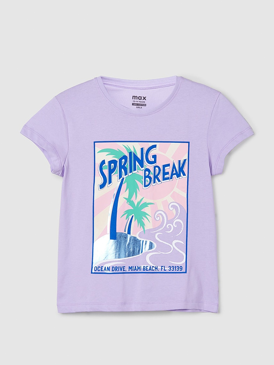 

max Girls Typography Printed Cotton Round Neck T-shirt, Purple