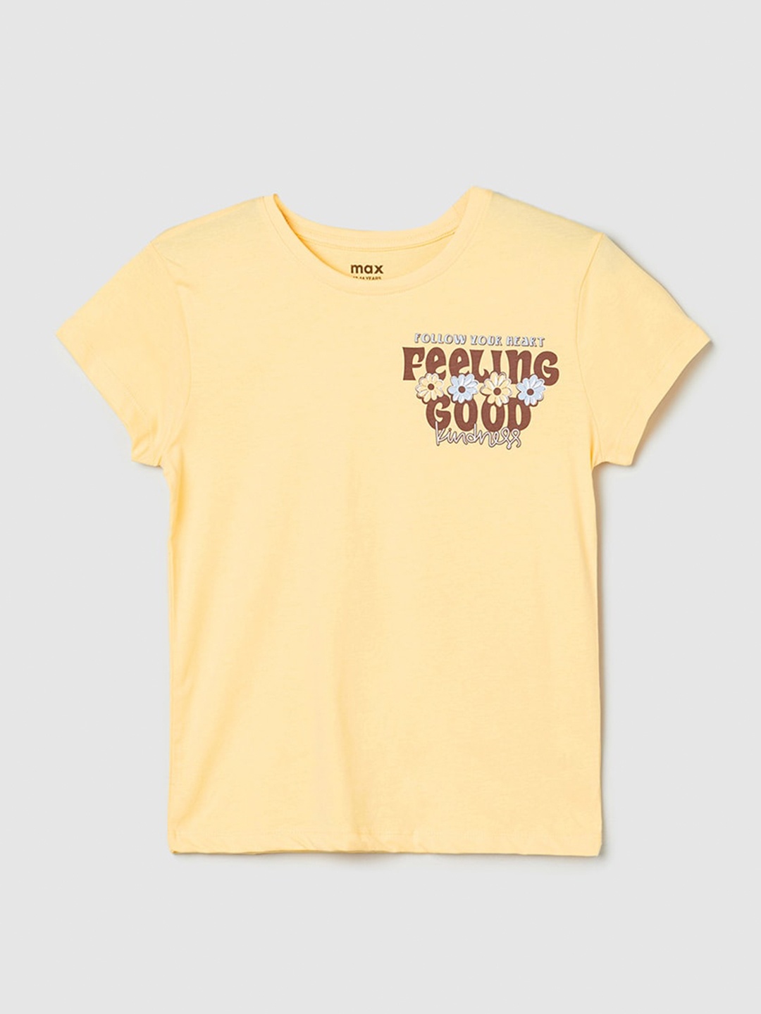 

max Girls Typography Printed Round Neck Short Sleeves Regular Fit T-shirt, Gold