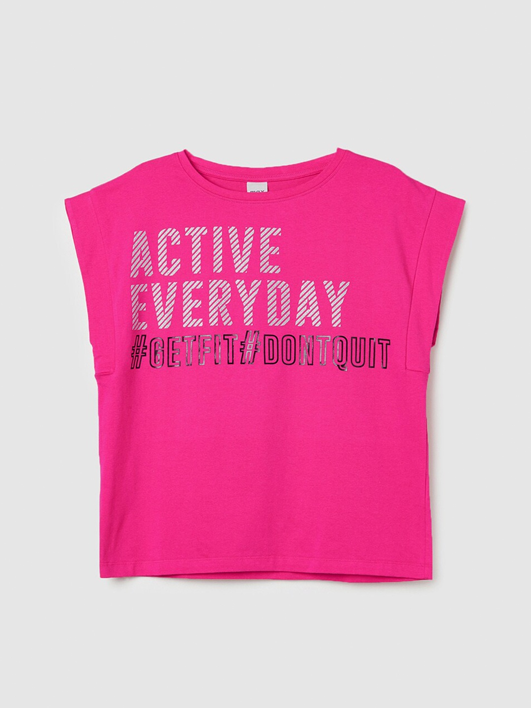 

max Girls Typography Printed Extended Sleeves Cotton T-shirt, Pink