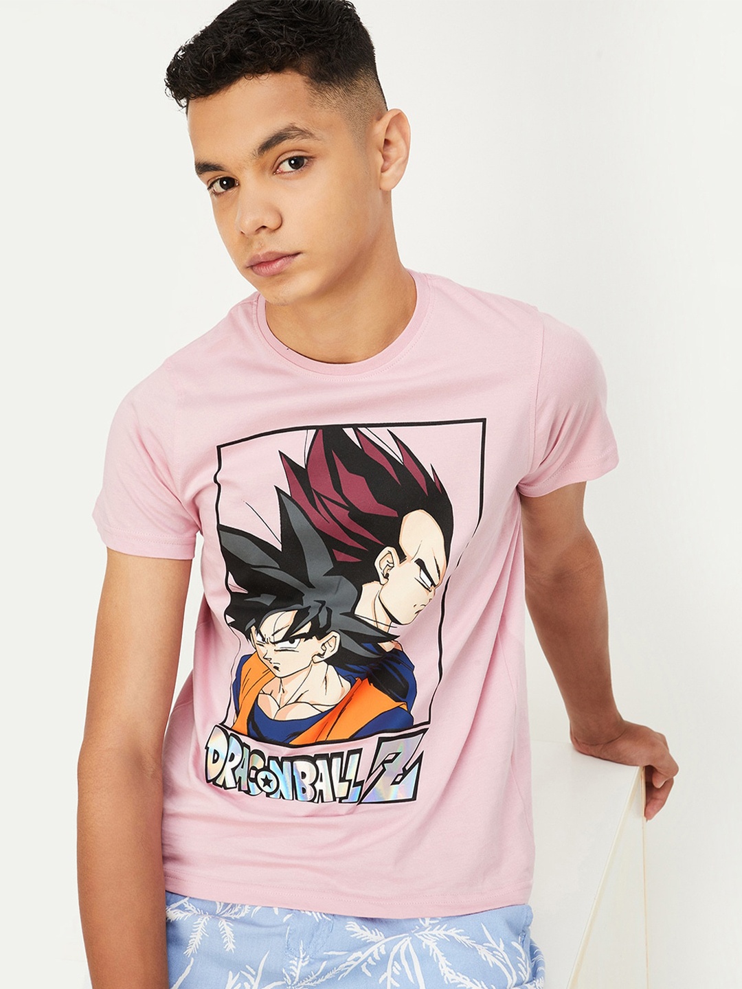 

max Boys Dragonball Z Graphic Printed Round Neck Pure Cotton T-shirt, Pink
