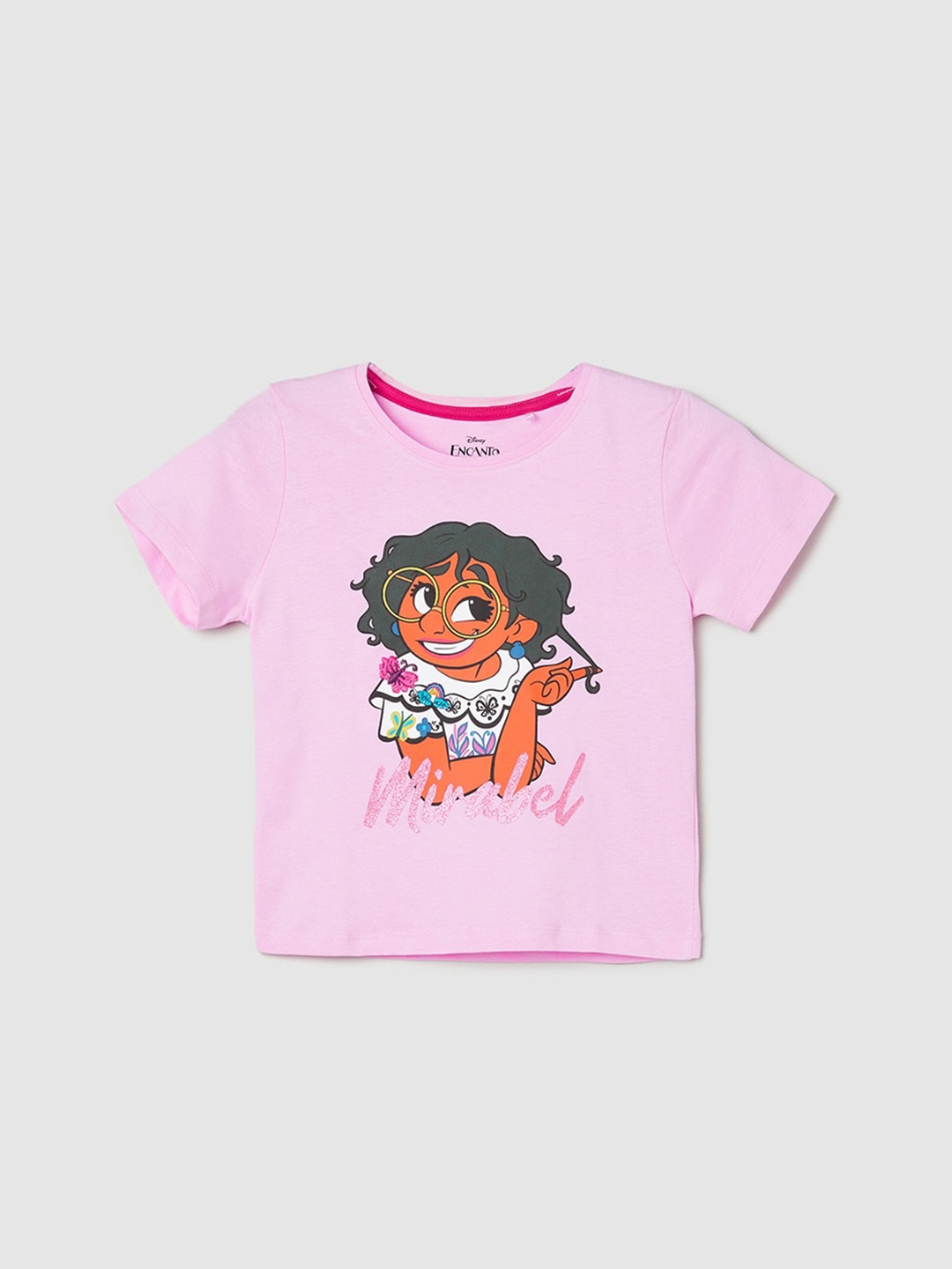 

max Girls Graphic Printed Round Neck Cotton T-shirt, Pink