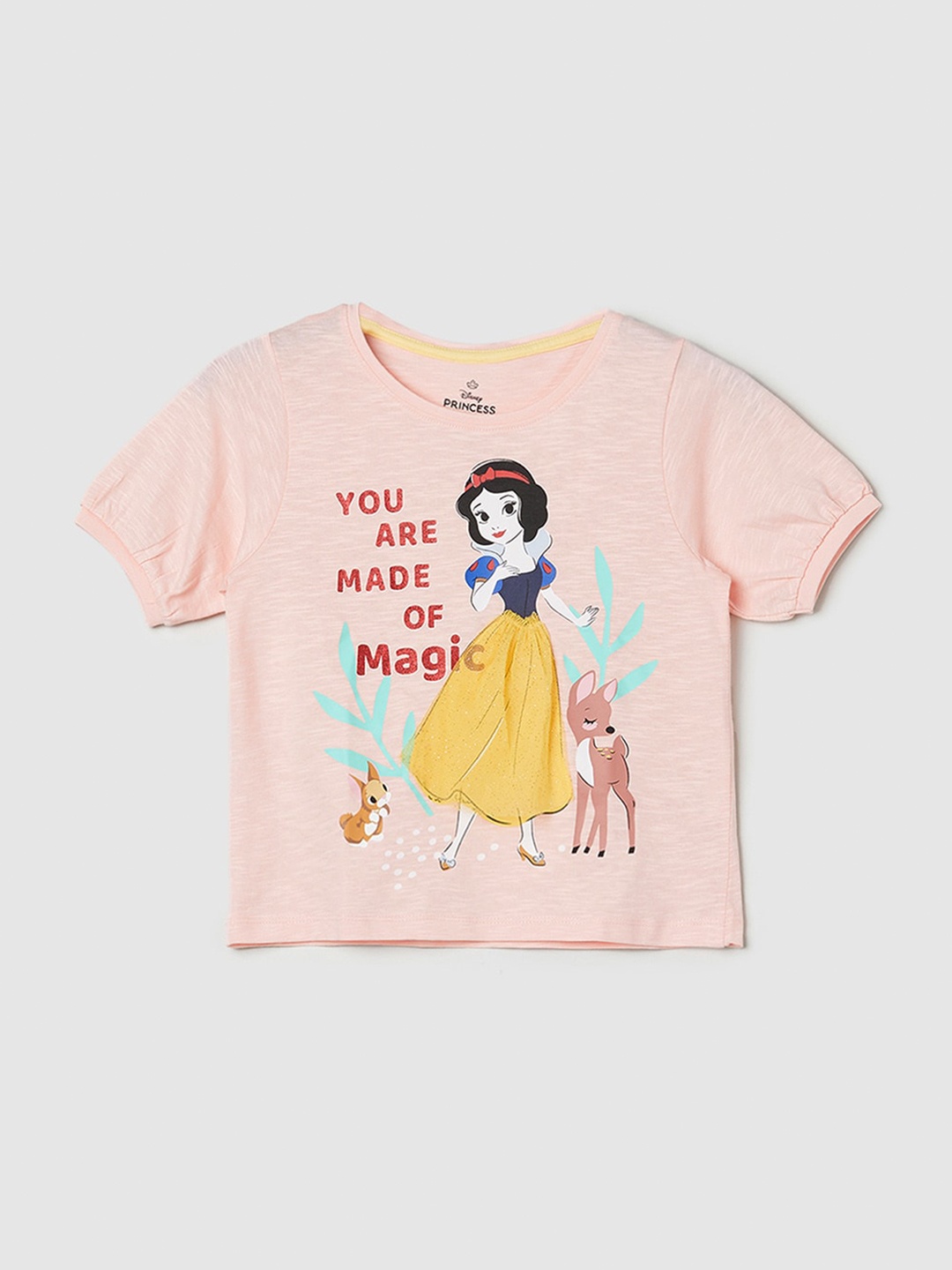 

max Girls Graphic Printed Round Neck Cotton T-shirt, Peach