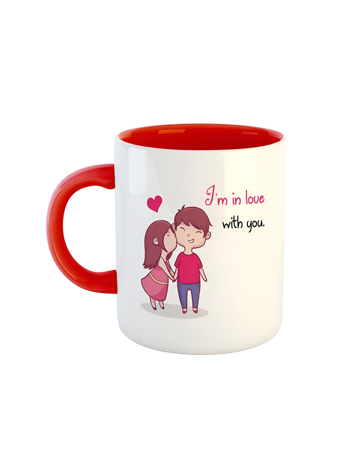 

ARTBUG Red & White Printed Ceramic Dishwasher And Microwave Safe Glossy Mug 350ml