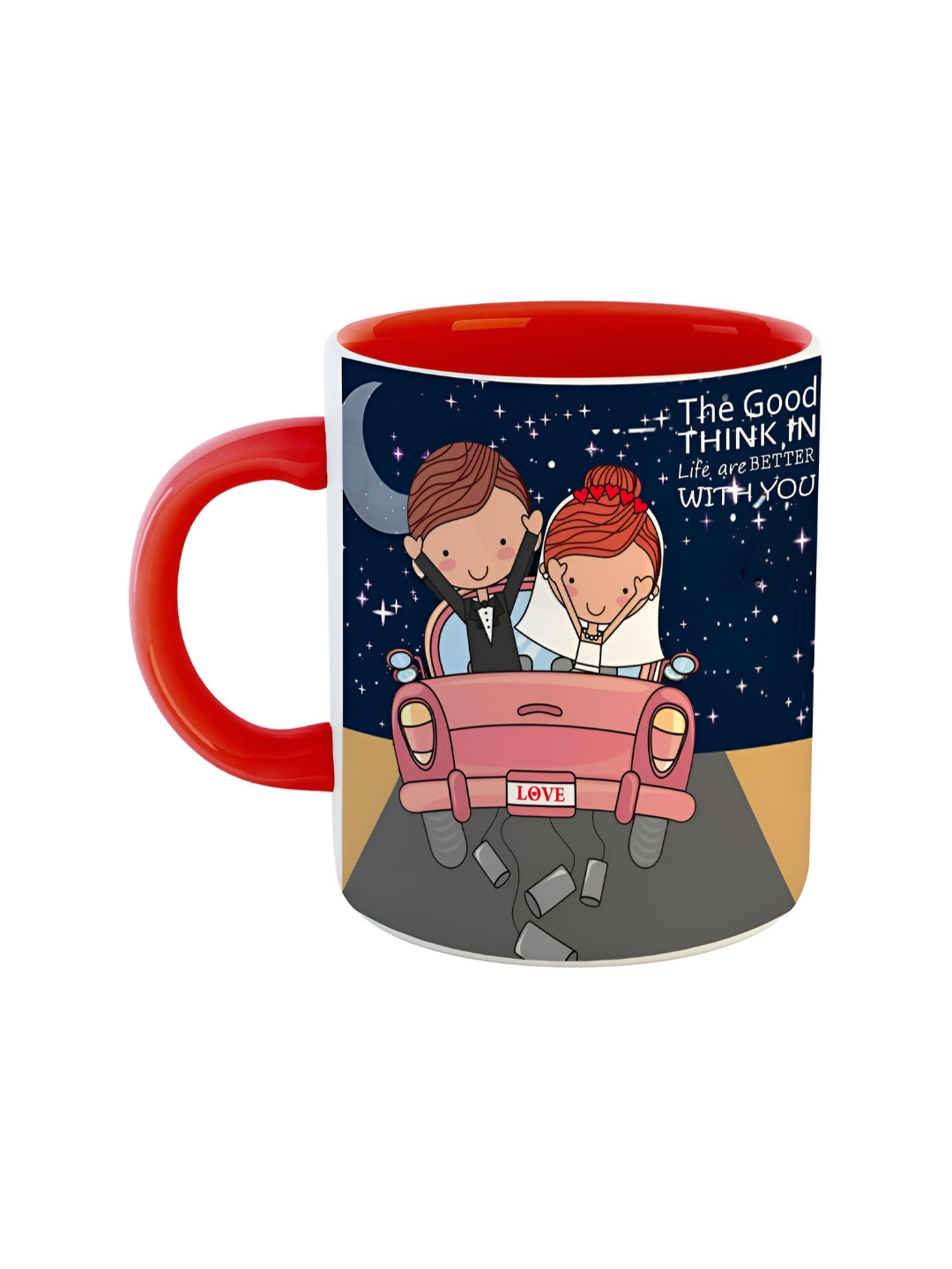 

ARTBUG Red & Navy Blue Printed Ceramic Glossy Mug 350 ml