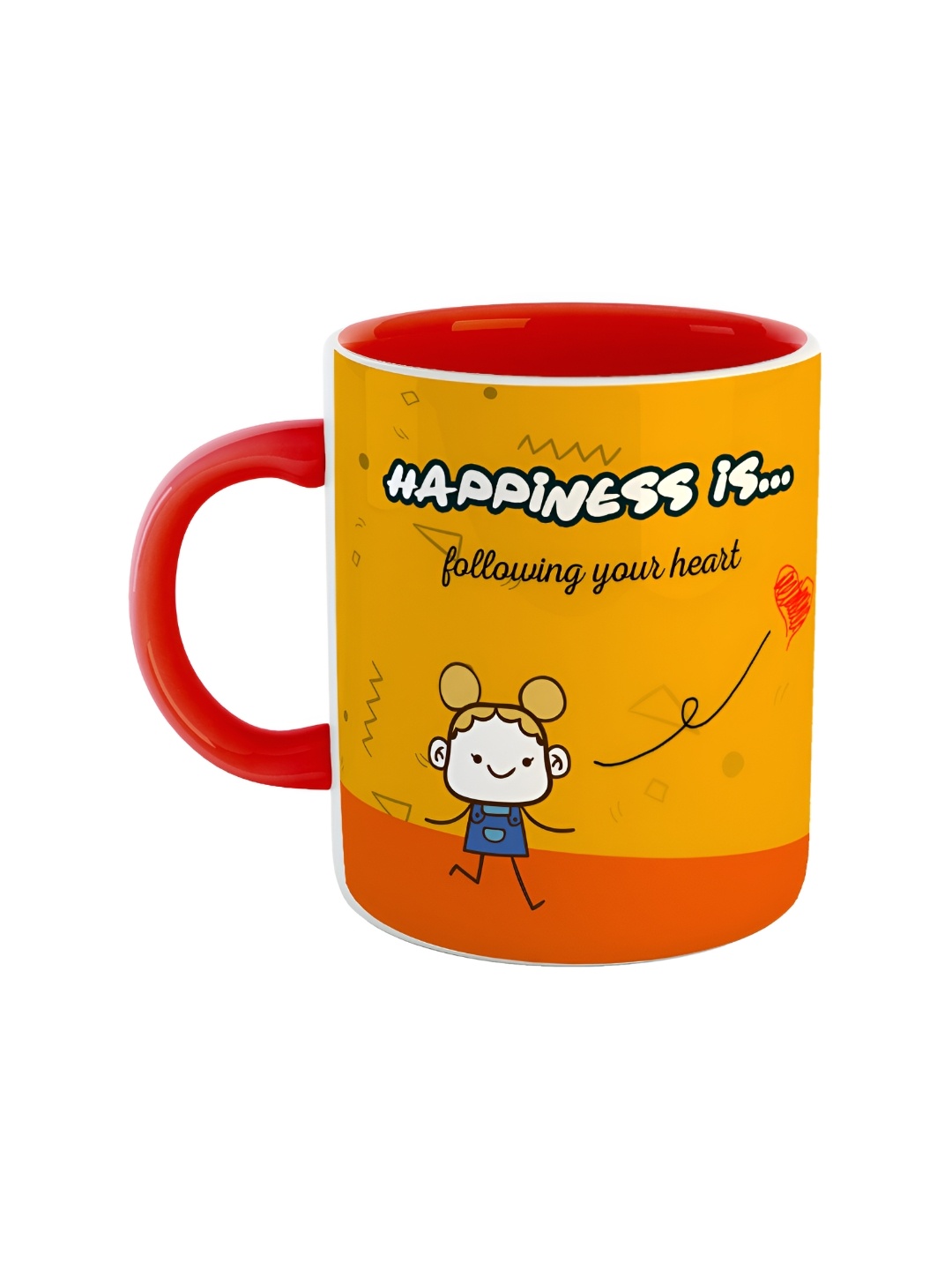

ARTBUG Red & Orange Printed Ceramic Microwave Safe Glossy Finish Mug 350 ml