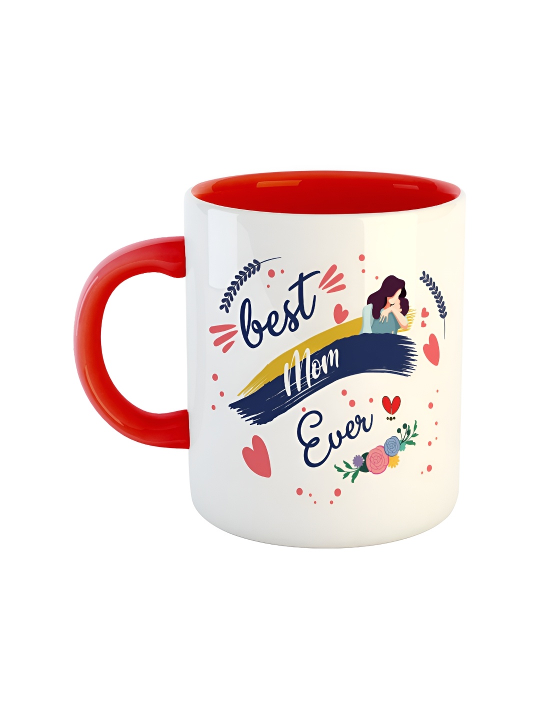 ARTBUG Red White Printed Ceramic Glossy Mugs 350 ml