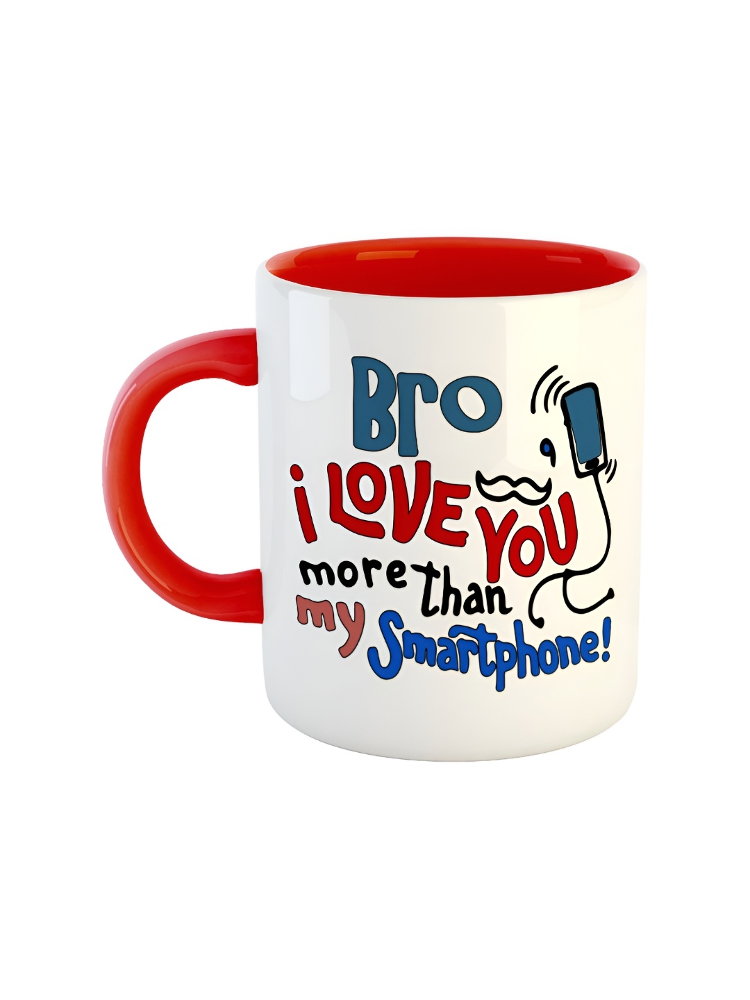 ARTBUG Red & White Typography Printed Ceramic Glossy Mug 350 ml