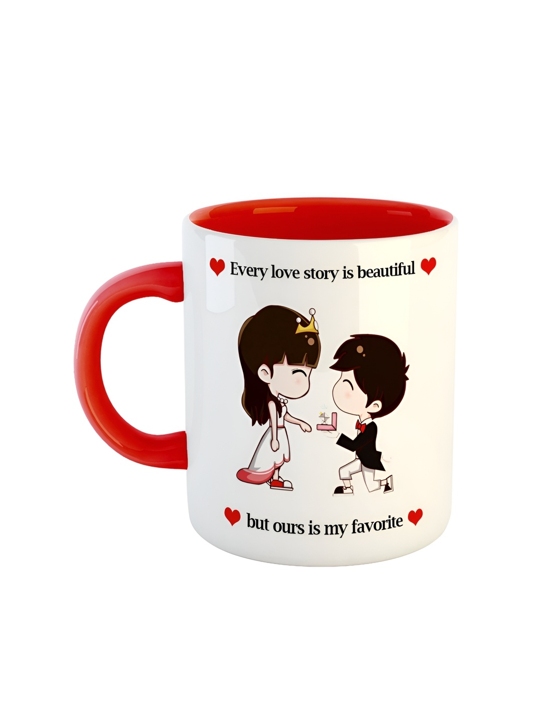 ARTBUG Red & White Printed Ceramic Glossy Mug 350 ml