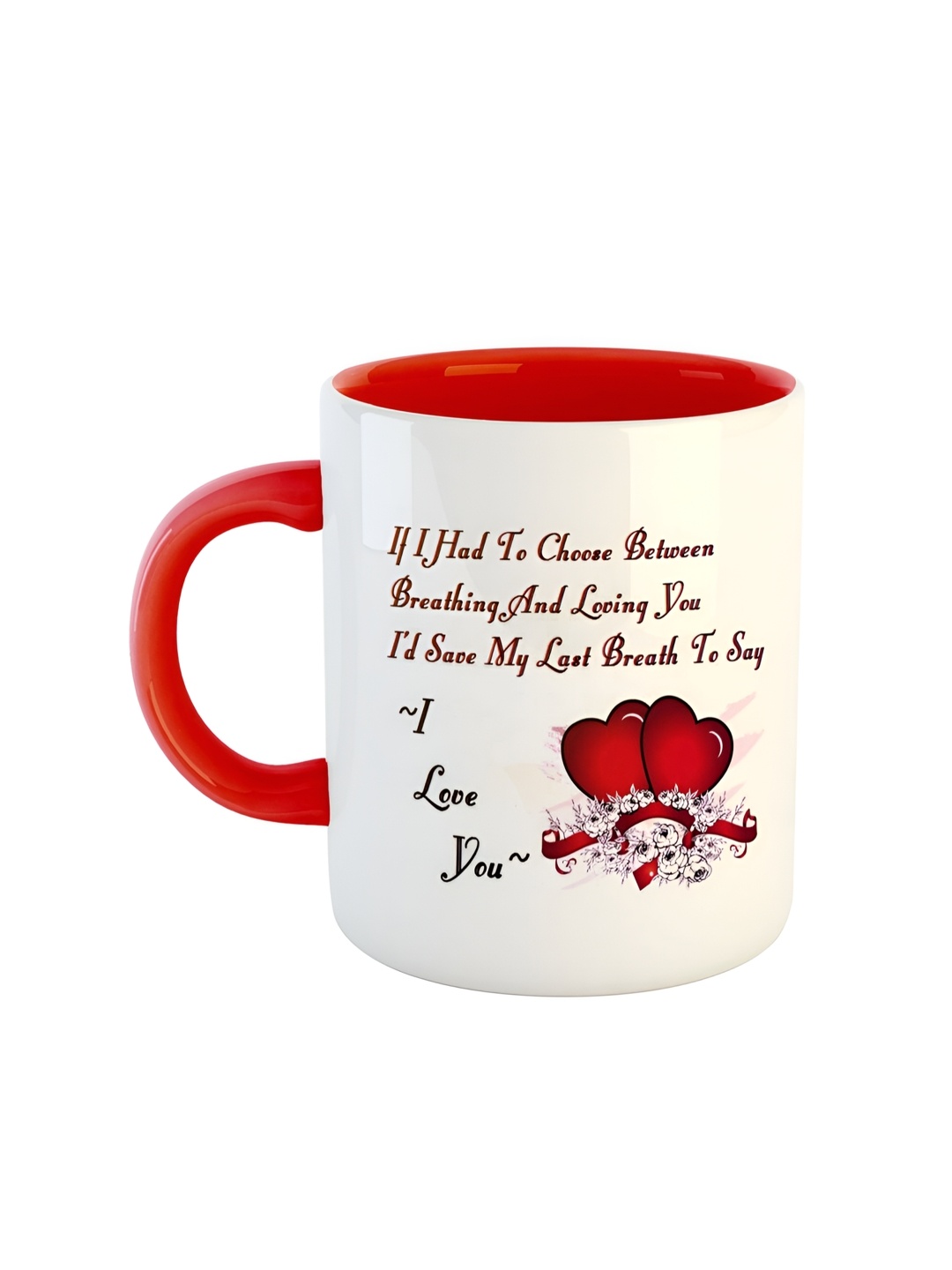 ARTBUG Red & White Printed Ceramic Glossy Mug 350ml