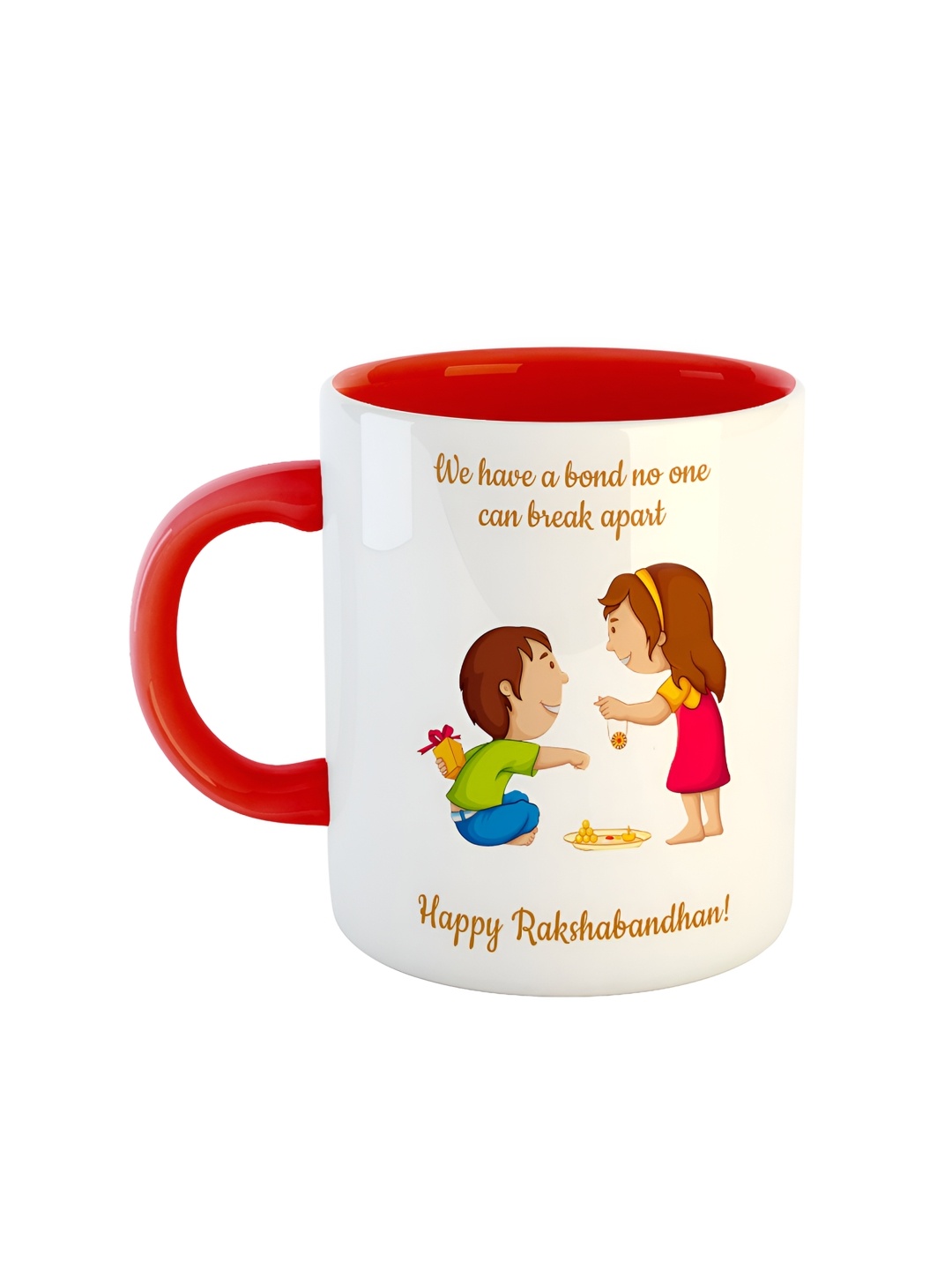 ARTBUG Red & White Rakshbandhan Printed Microwave Safe Ceramic Glossy Mug 350 ml