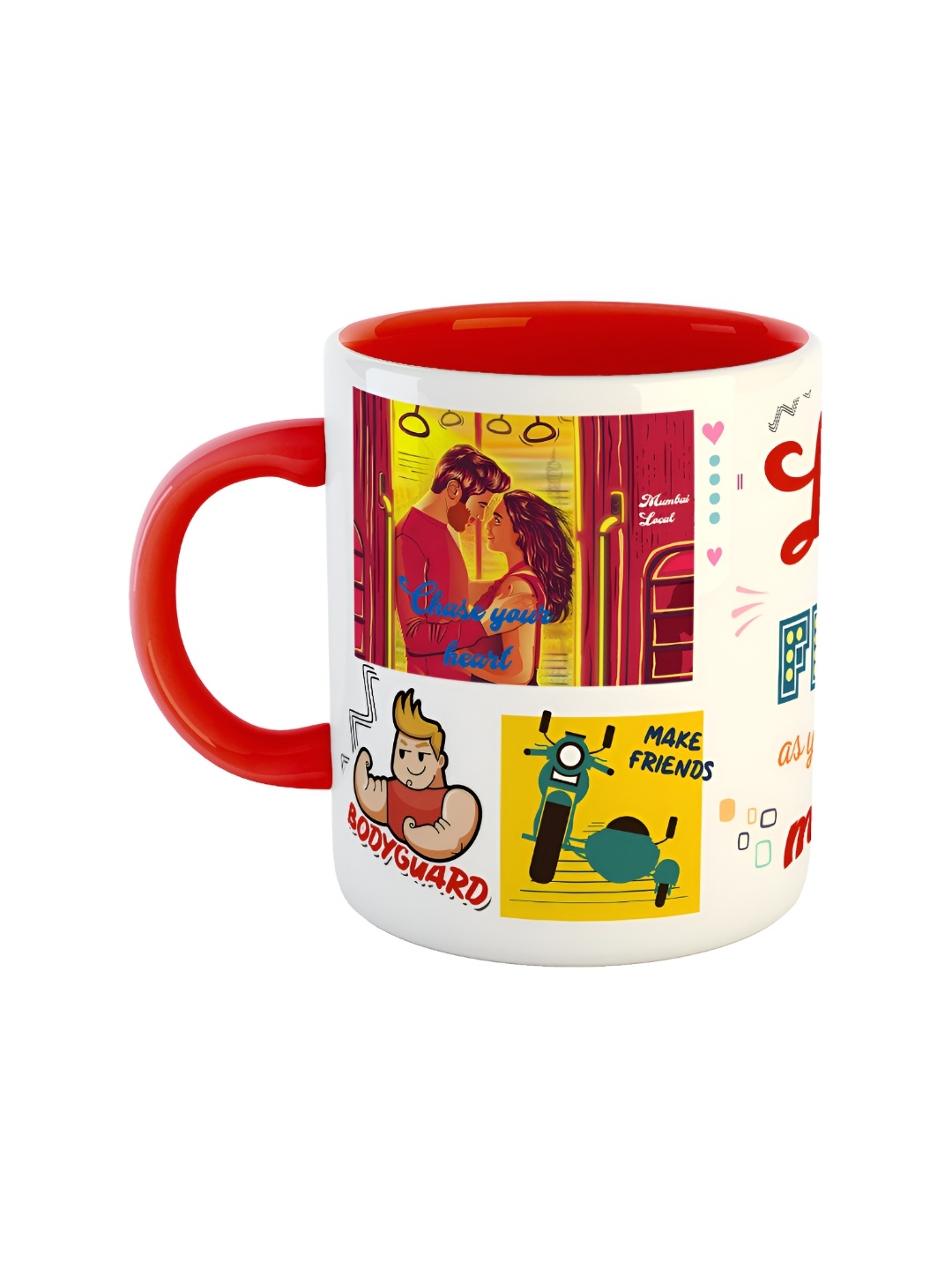 

ARTBUG Red & White Printed Ceramic Glossy Mugs 350 ml