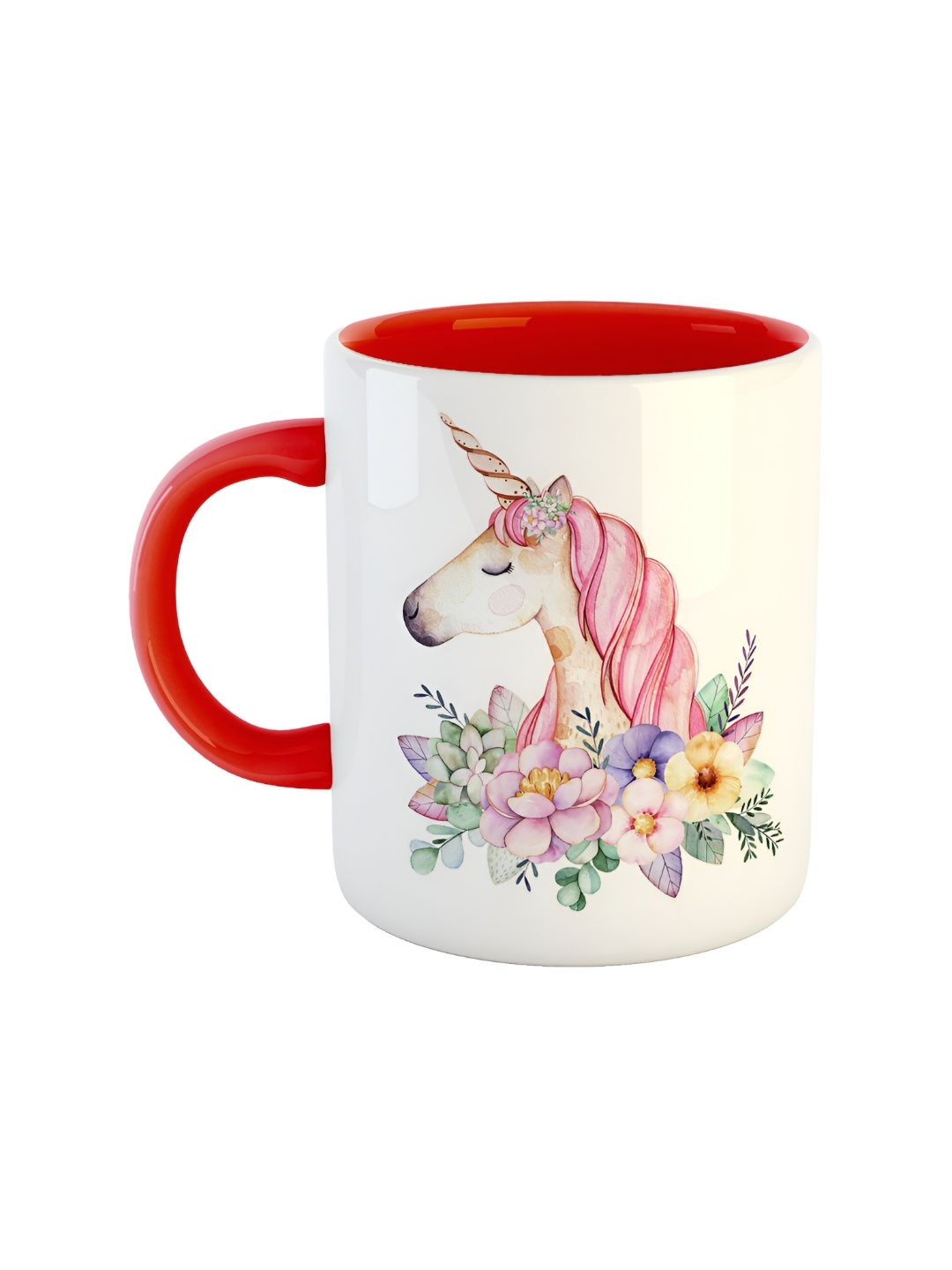 ARTBUG Red & White Printed Ceramic Glossy Core Mugs 330 ml