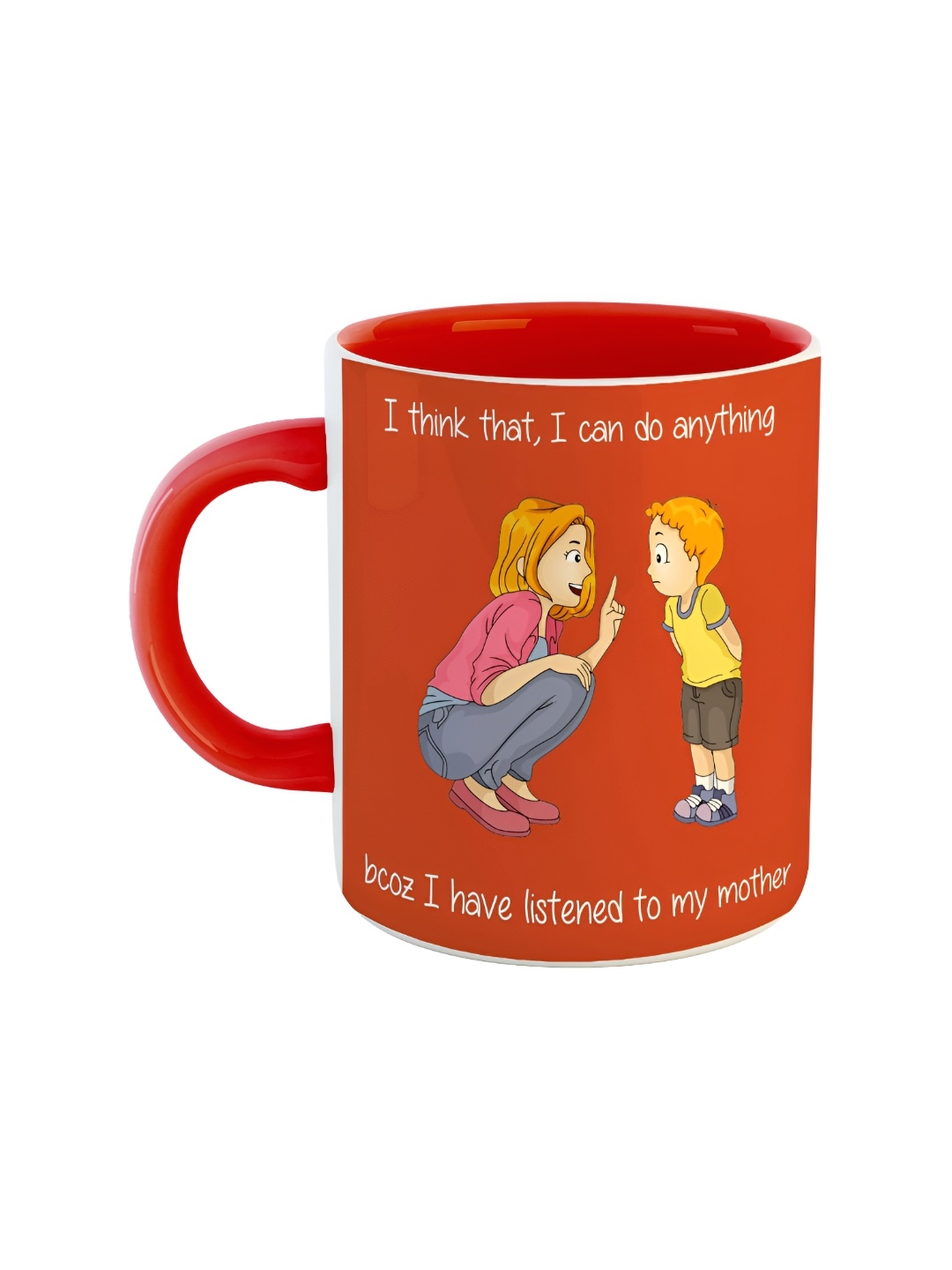 

ARTBUG Red & White Printed Ceramic Microwave Safe Glossy Finish Mug 350 ml