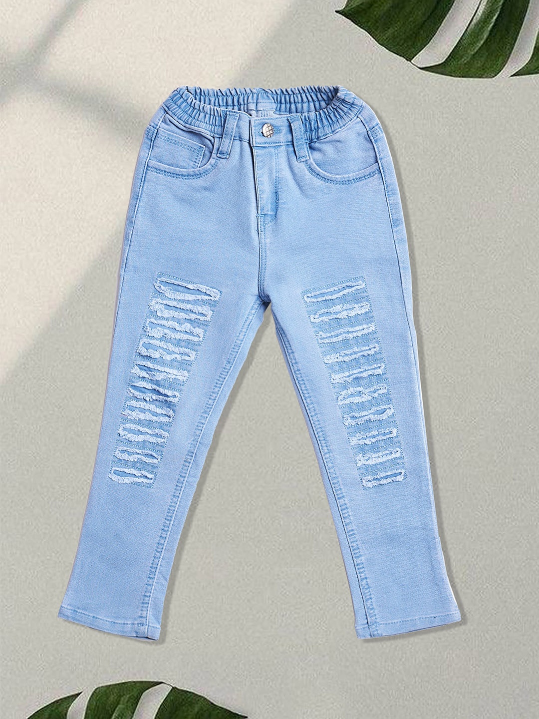 

F2M Boys Printed Slim Fit High-Rise Jogger Jeans, Turquoise blue
