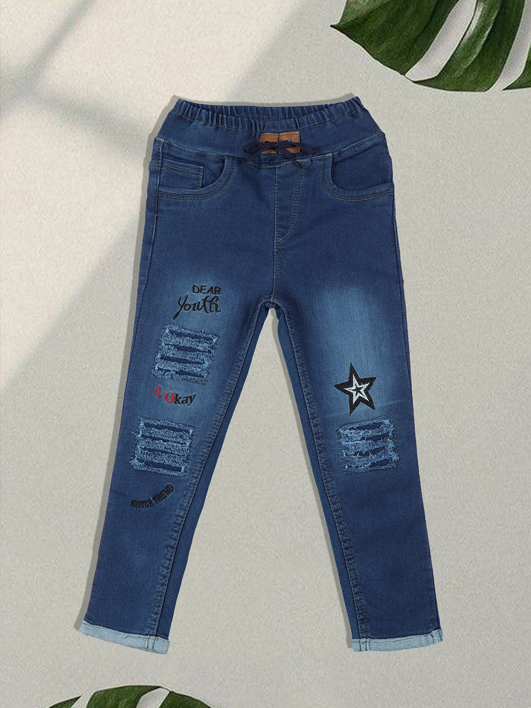 

F2M Boys Printed Slim Fit High-Rise Jogger, Blue