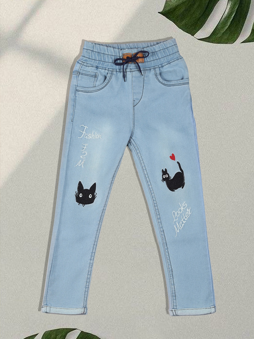 

F2M Boys Embroidered Slim Fit High-Rise Clean Look Denim Jeans, Turquoise blue