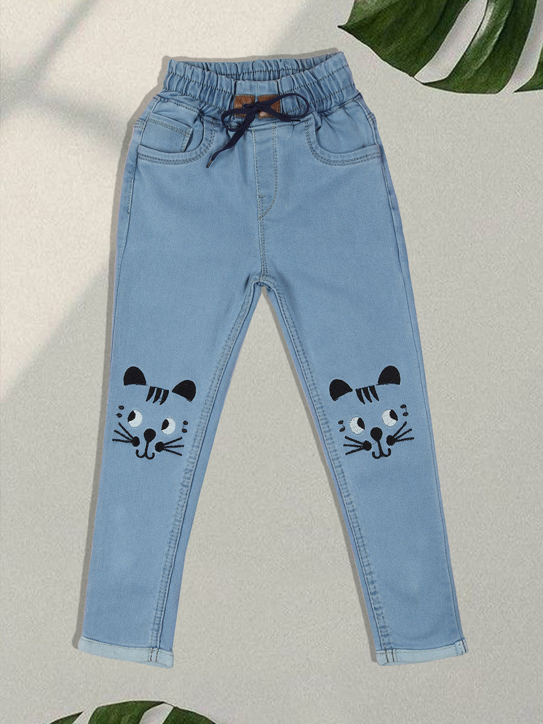 

F2M Boys Embroidered Slim Fit High-Rise Jogger, Turquoise blue