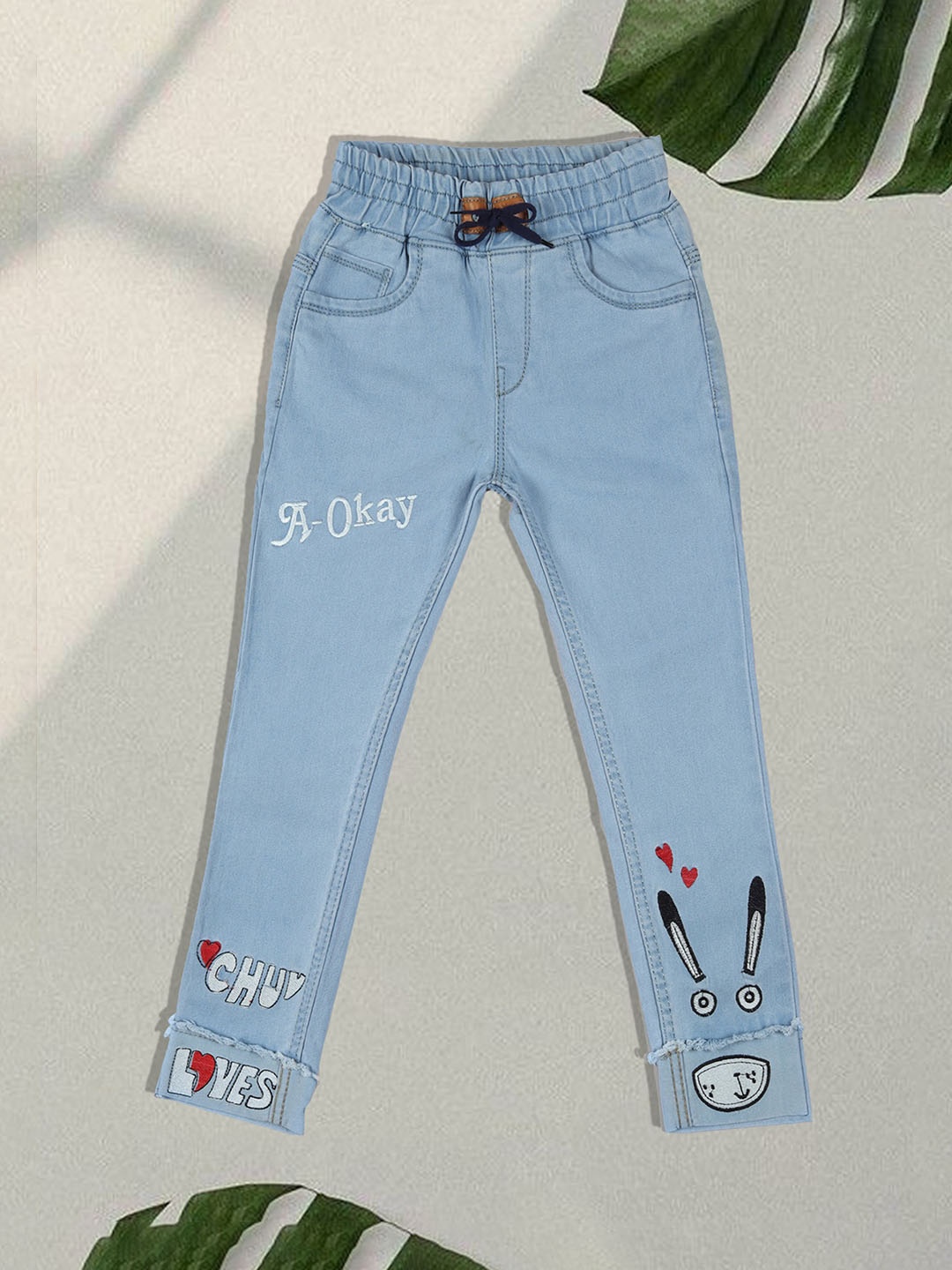 

F2M Girls Embroidered Slim Fit High-Rise Joggers Jogger, Turquoise blue