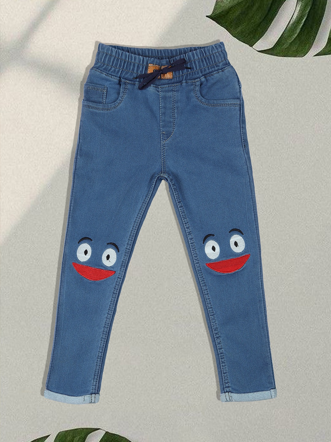 

F2M Girls Embroidered Slim Fit High-Rise Trousers, Blue