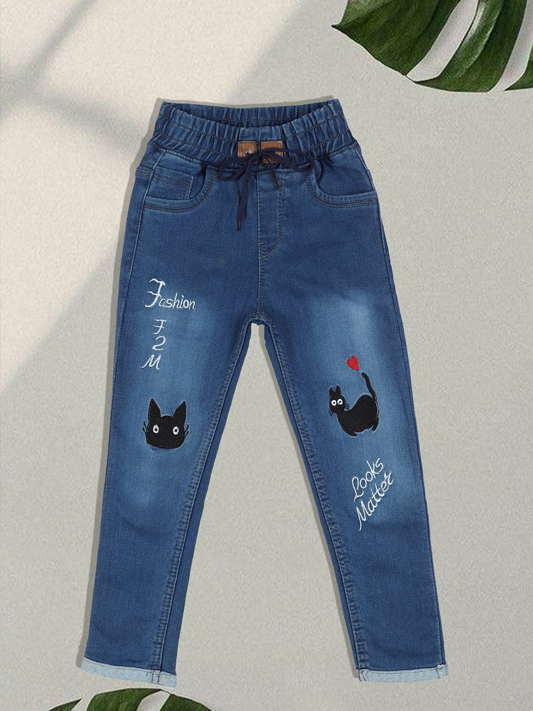 

F2M Girls Embroidered Slim Fit High-Rise Jogger, Blue