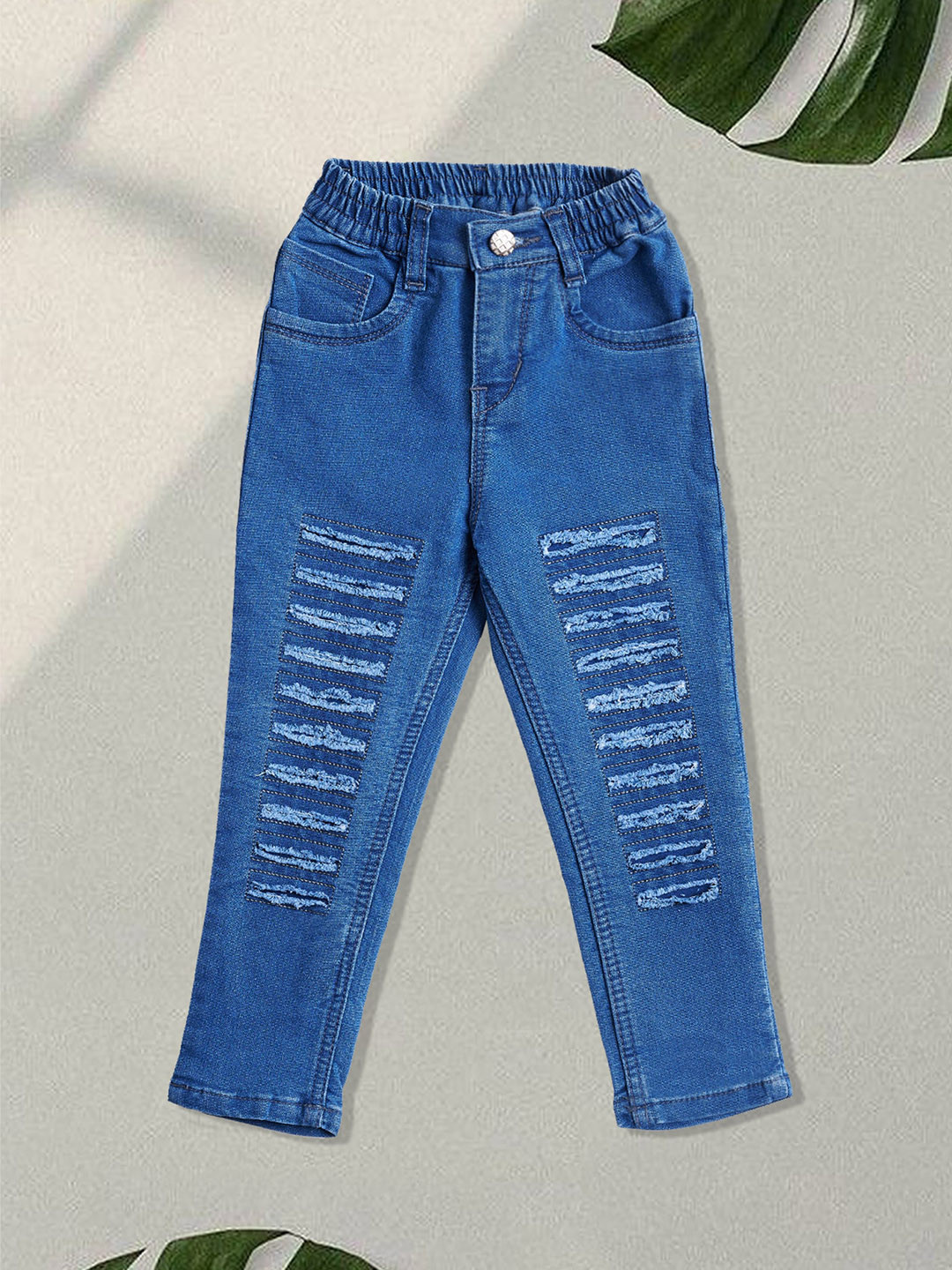 

F2M Girls Printed Slim Fit High-Rise Trousers, Blue