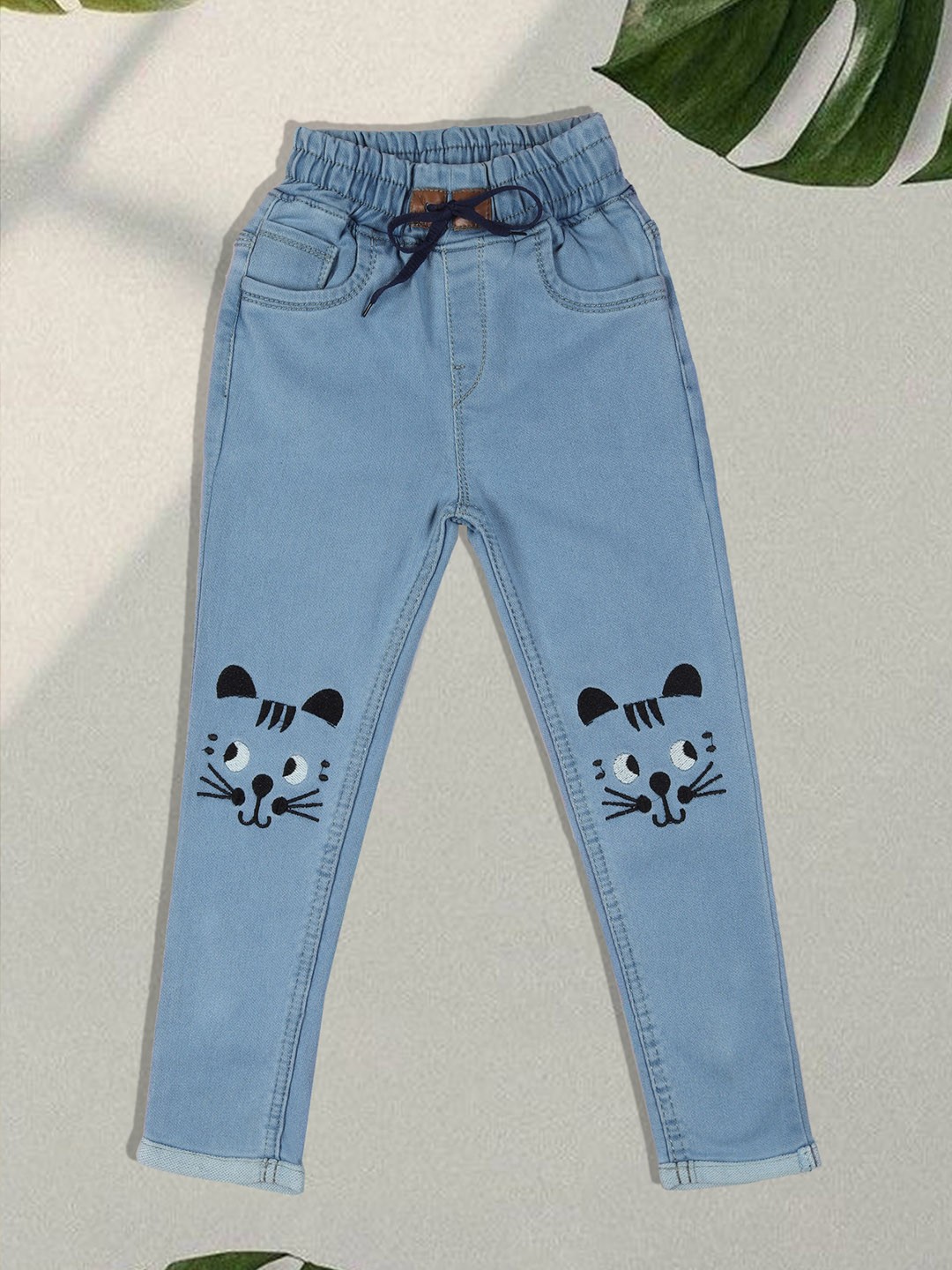 

F2M Girls Embroidered Slim Fit High-Rise Trousers, Turquoise blue