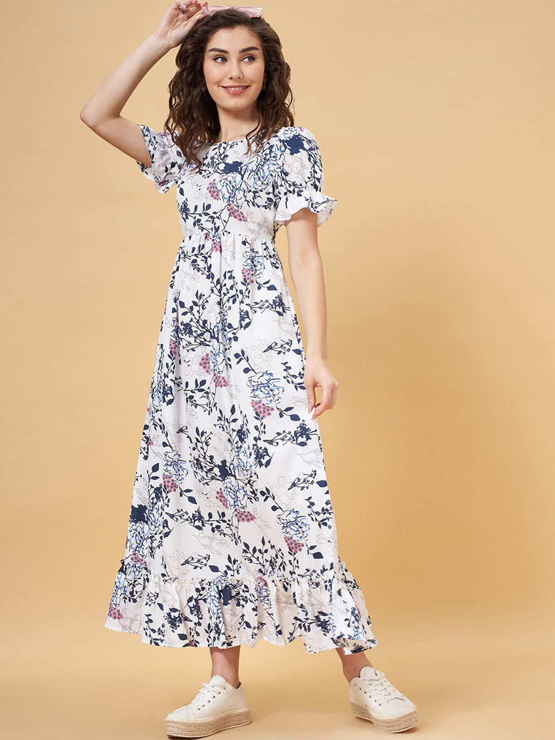 

YU by Pantaloons Floral Printed Gathered Empire Maxi Dress, White