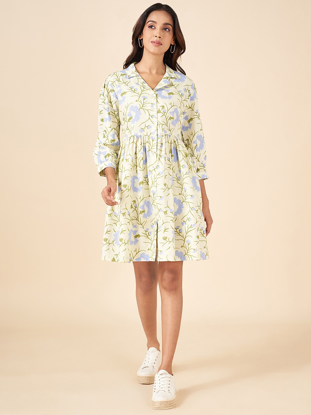 

AKKRITI BY PANTALOONS Floral Printed Fit & Flare Dress, Olive