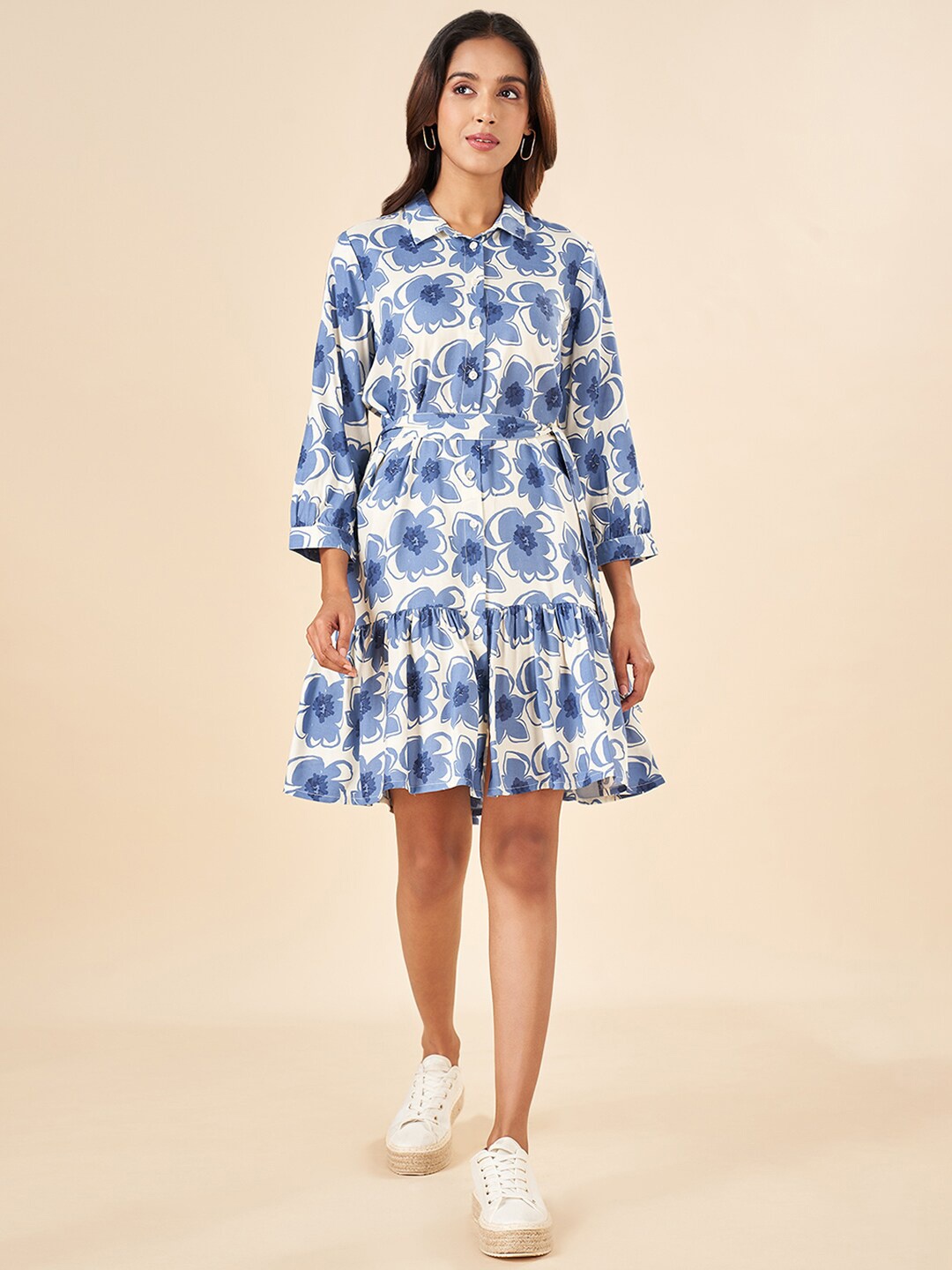 

AKKRITI BY PANTALOONS Floral Printed A-Line Dress, Blue