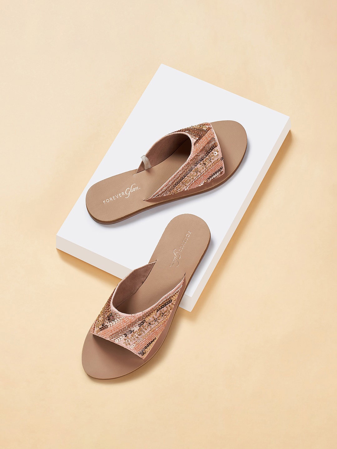 

Forever Glam by Pantaloons Embellished Open Toe Flats, Rose gold