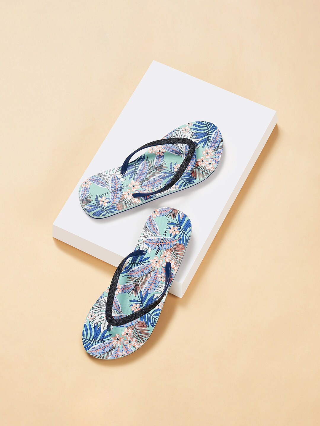 

Forever Glam by Pantaloons Women Printed Thong Flip-Flops, Navy blue