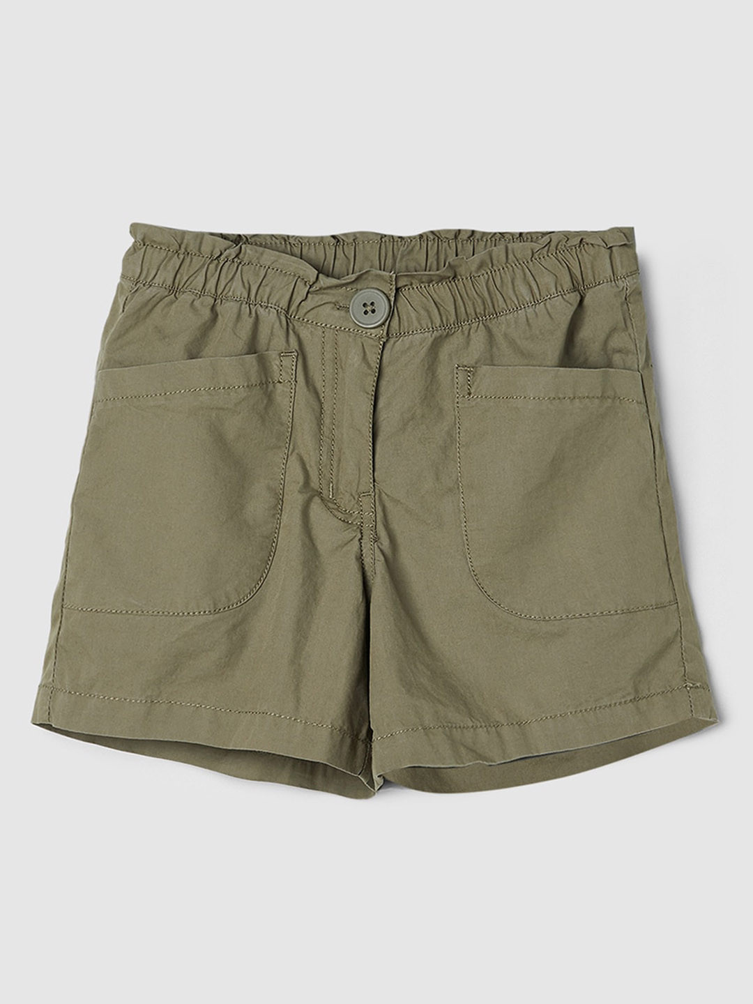

max Girls Mid-Rise Pure Cotton Shorts, Olive