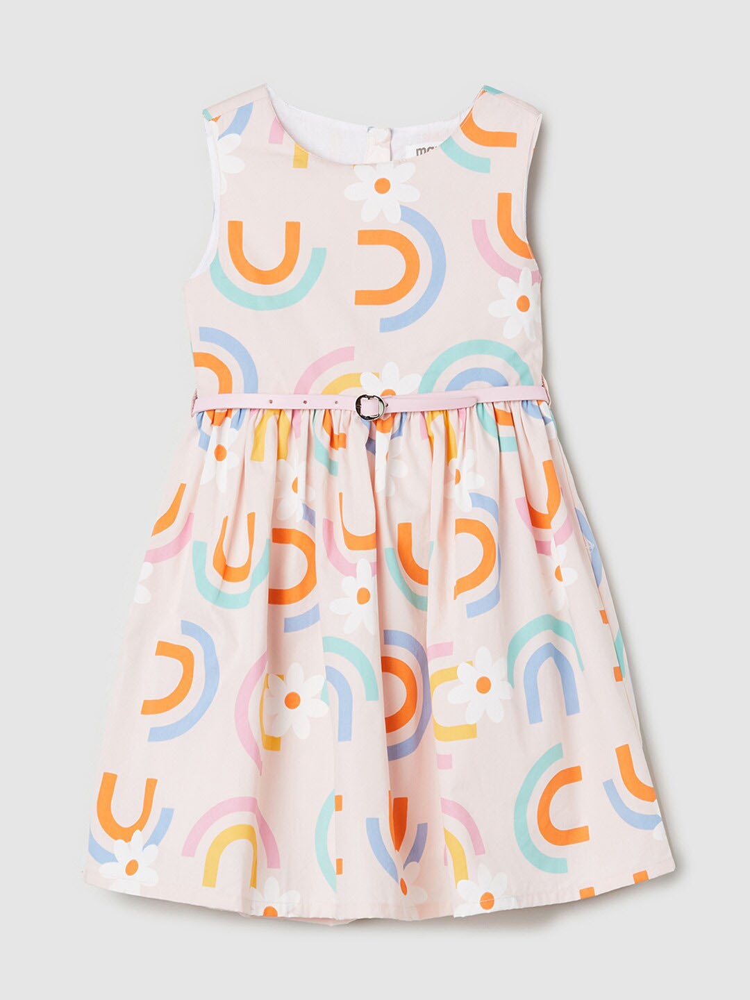 

max Girls Printed Cotton Fit & Flare Dress, Pink